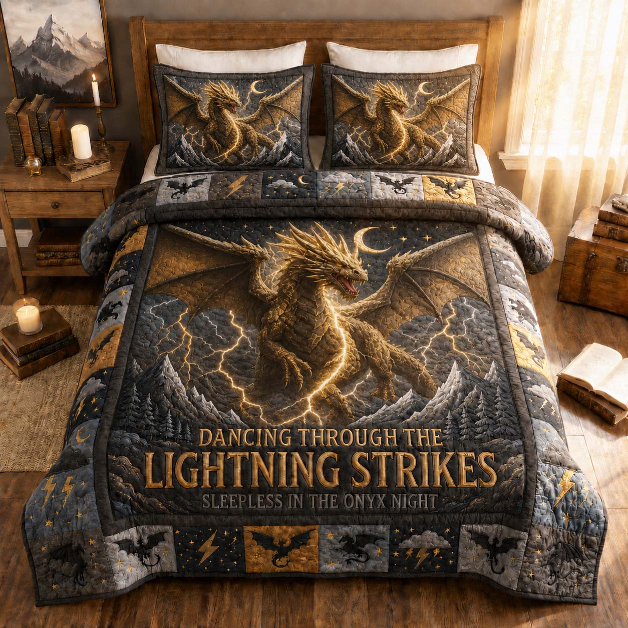 Lightning Dragon Storm 3-Piece Quilted Bedding Set GDTONTD959