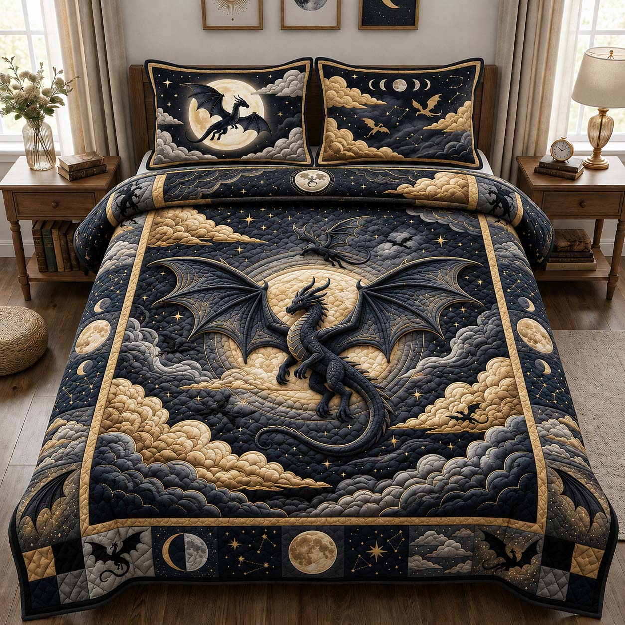 Moonlit Dragon Flight 3-Piece Quilted Bedding Set GDTONTD960