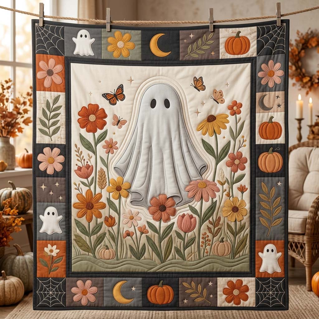 Wildflower Little Ghost Quilted Blanket GDTONTD987