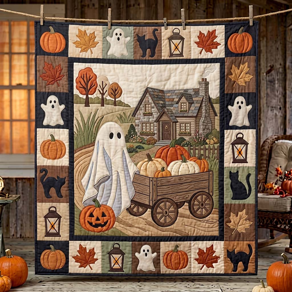 Pumpkin Farm Ghost Quilted Blanket GDTONTD988