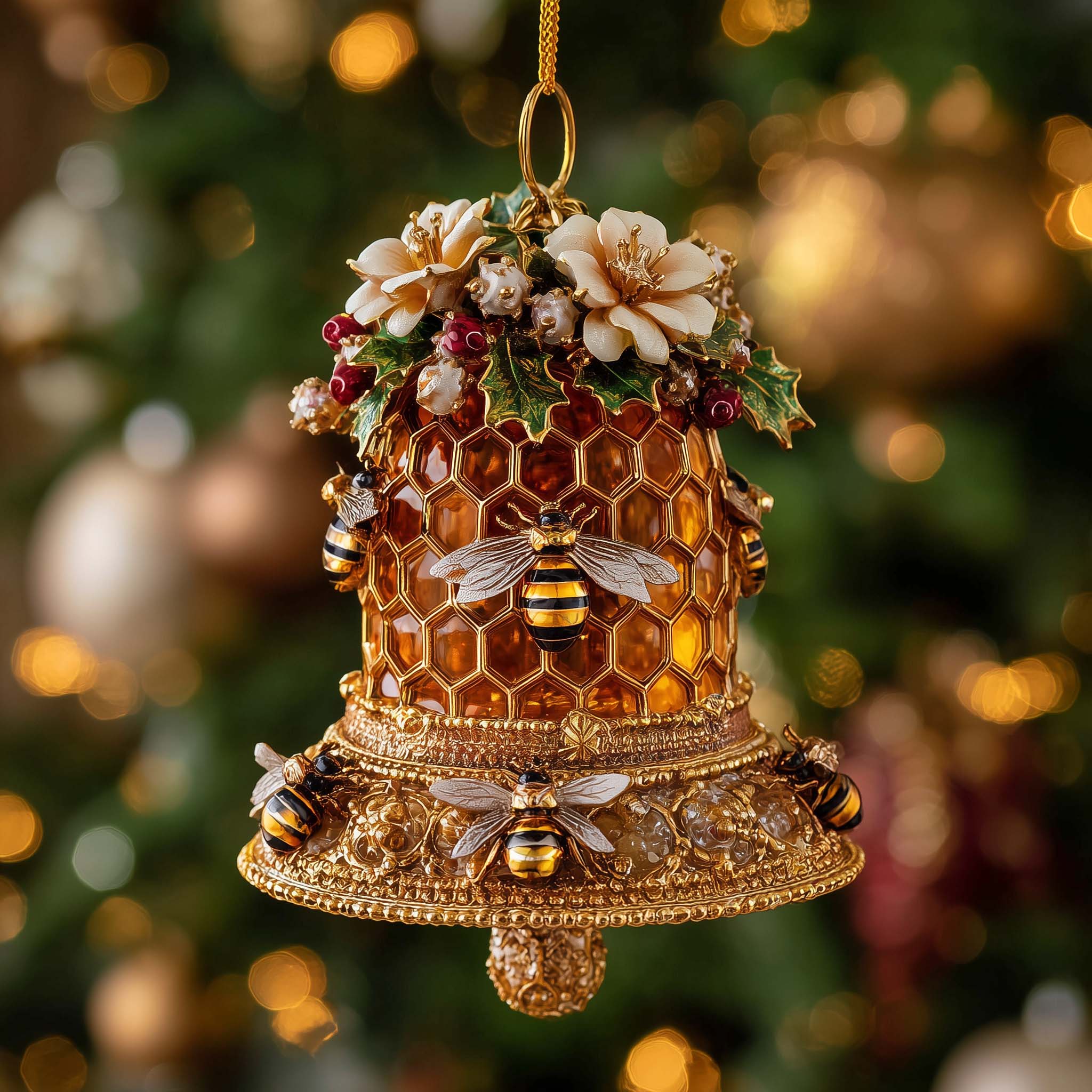 Golden Hive Bee Christmas Mica Ornament GFSPHD125