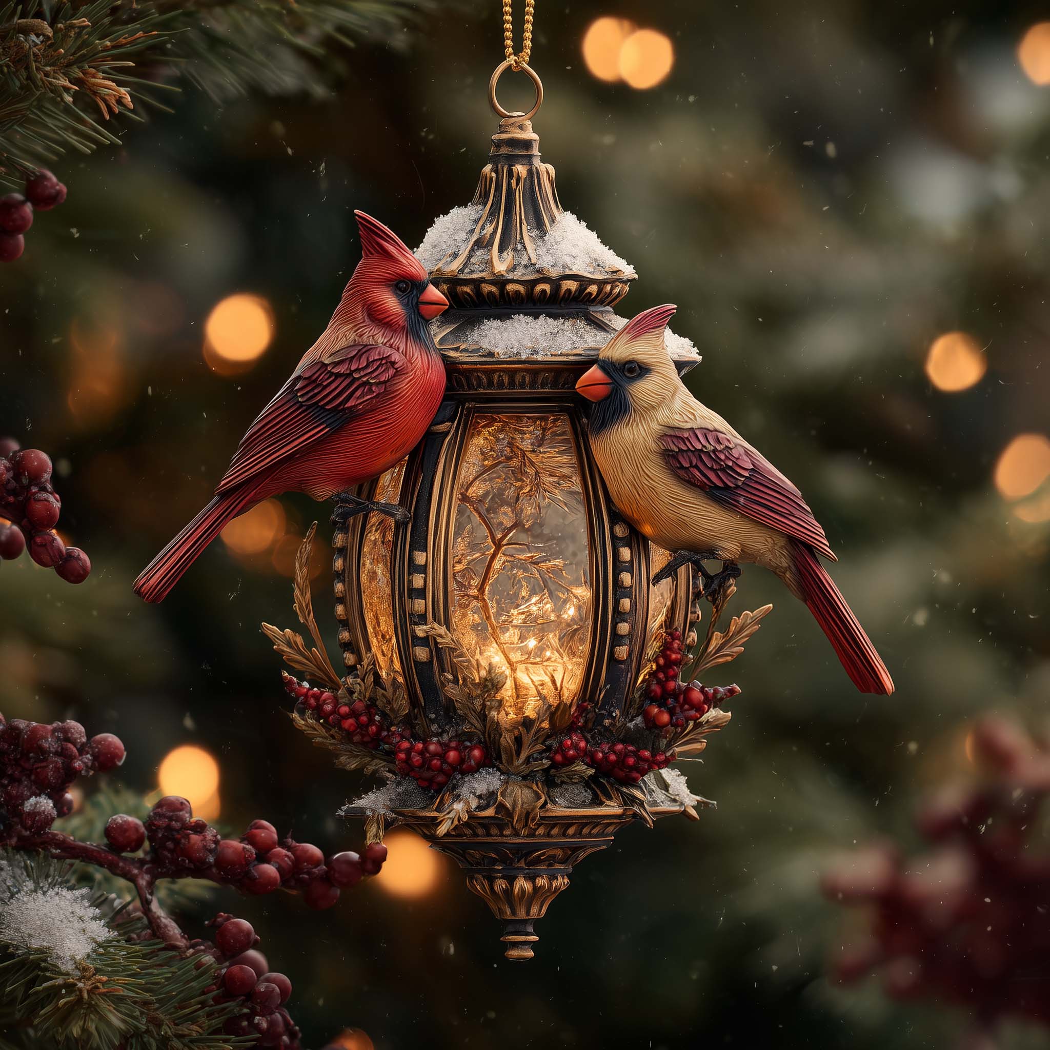 Festive Winter Cardinal Christmas Mica Ornament GFSPHD88