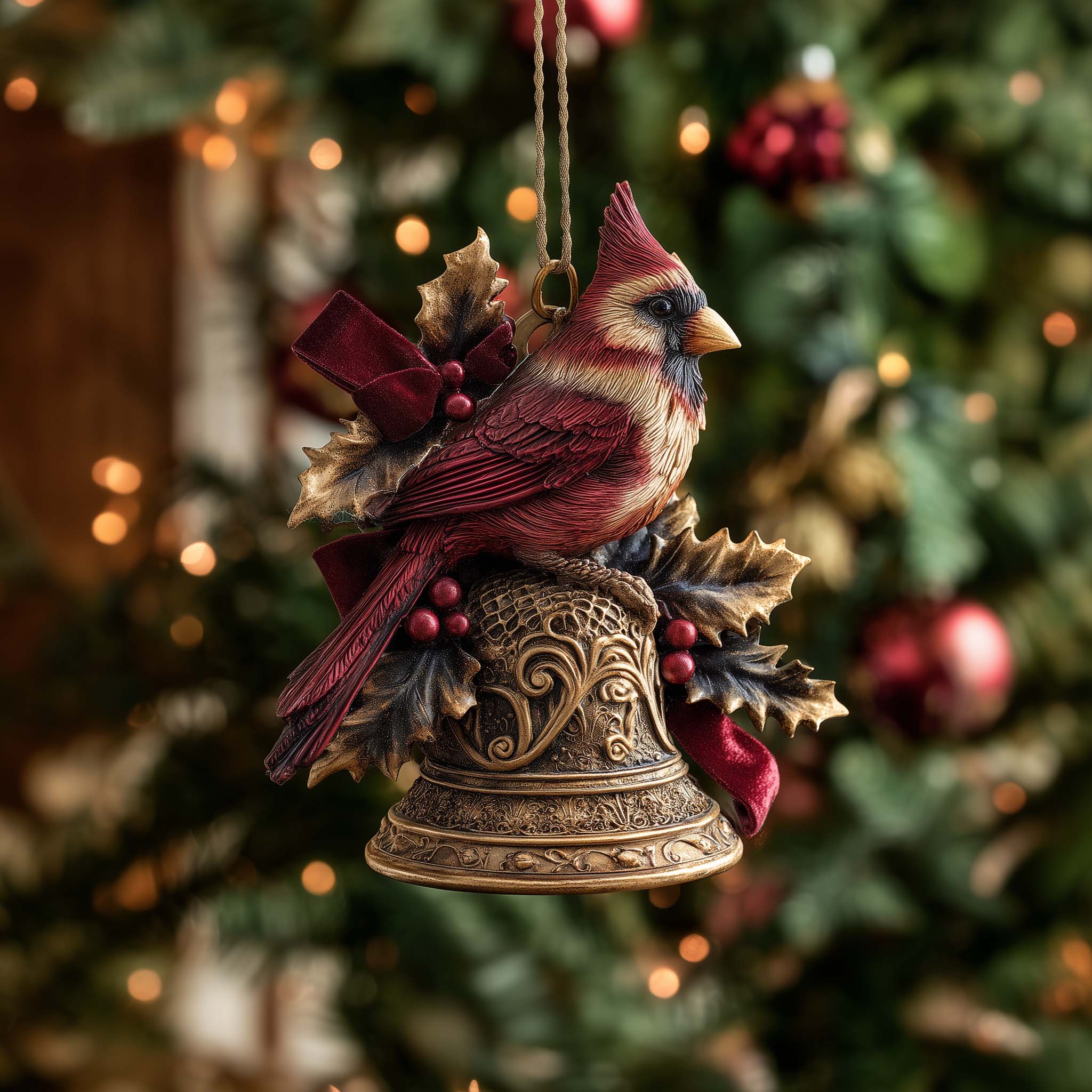 Festive Winter Cardinal Christmas Mica Ornament GFSPHD98
