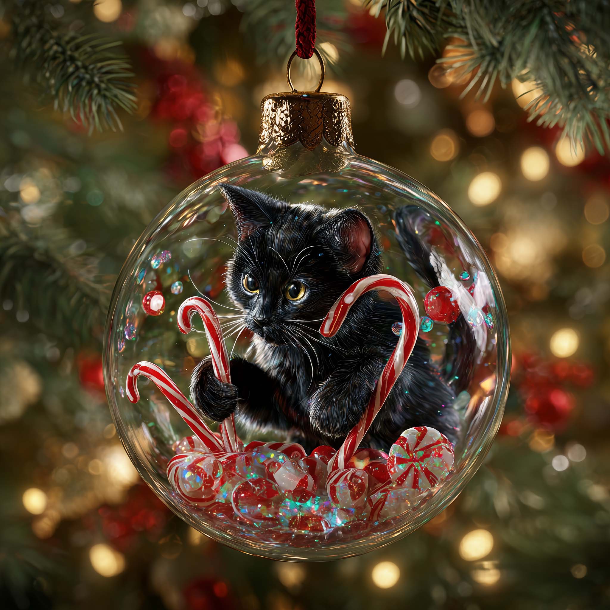 Black Cat Christmas Mica Ornament GFSPMA97