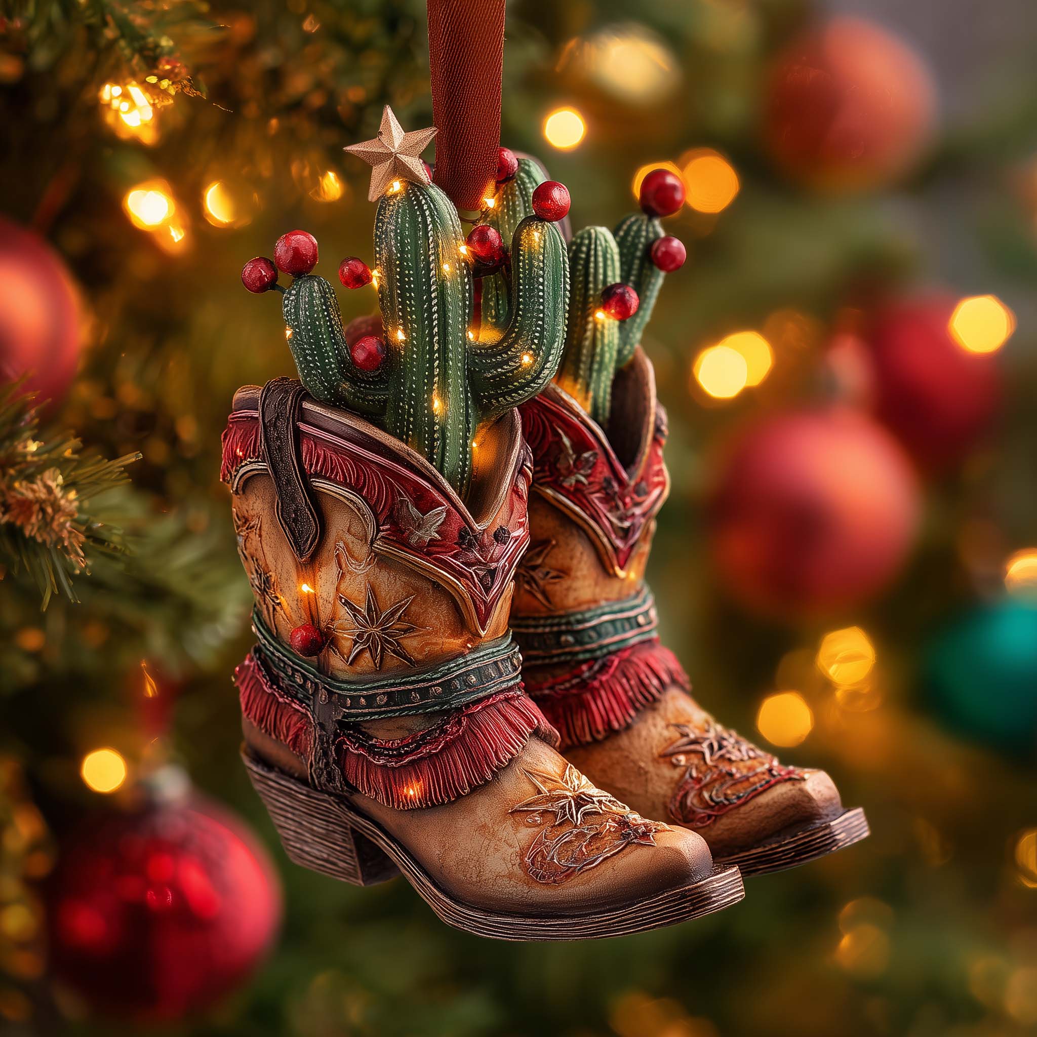 Cactus Christmas Boots Christmas Mica Ornament GFSPQA224