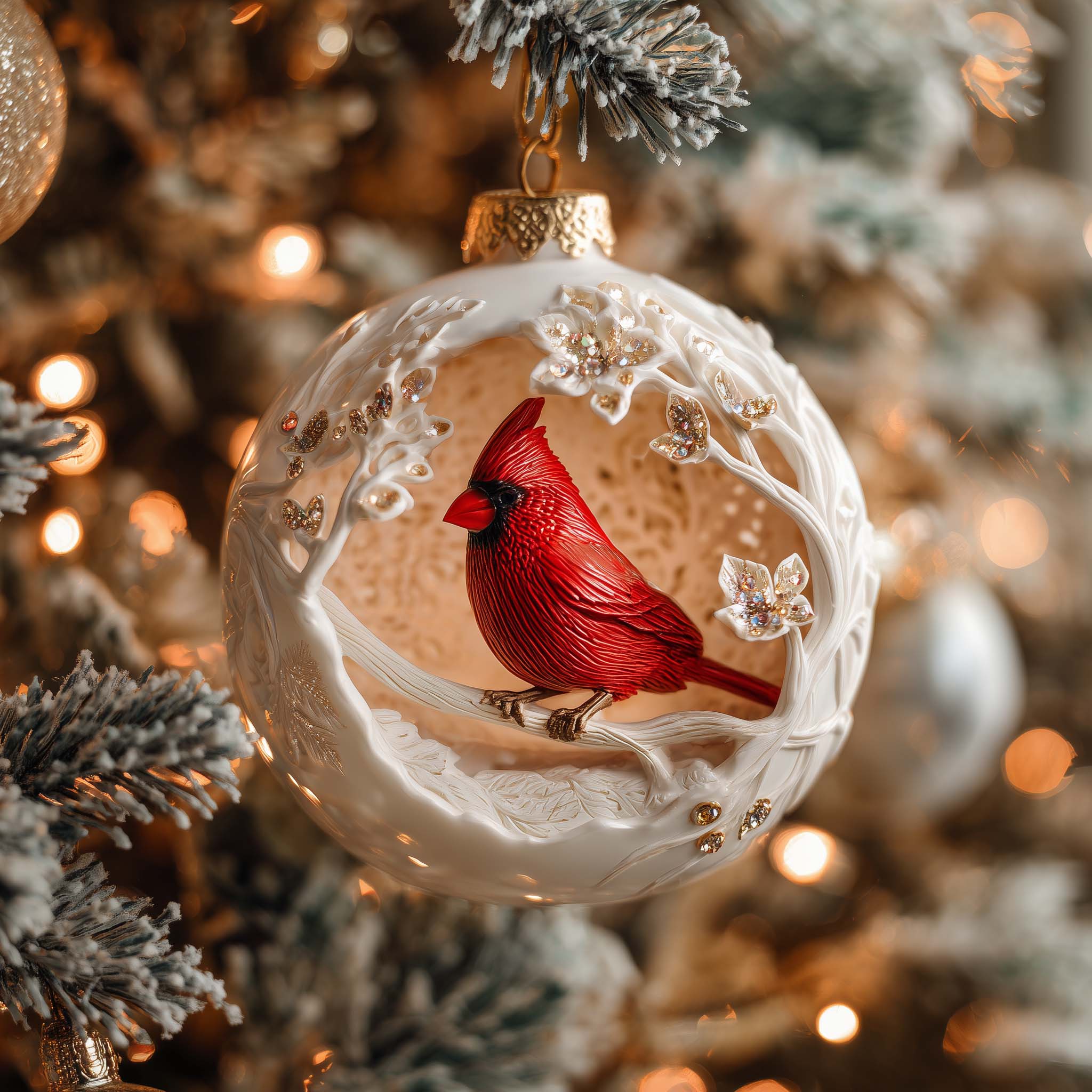 Lace Cardinal Christmas Mica Ornament GFSPQM110