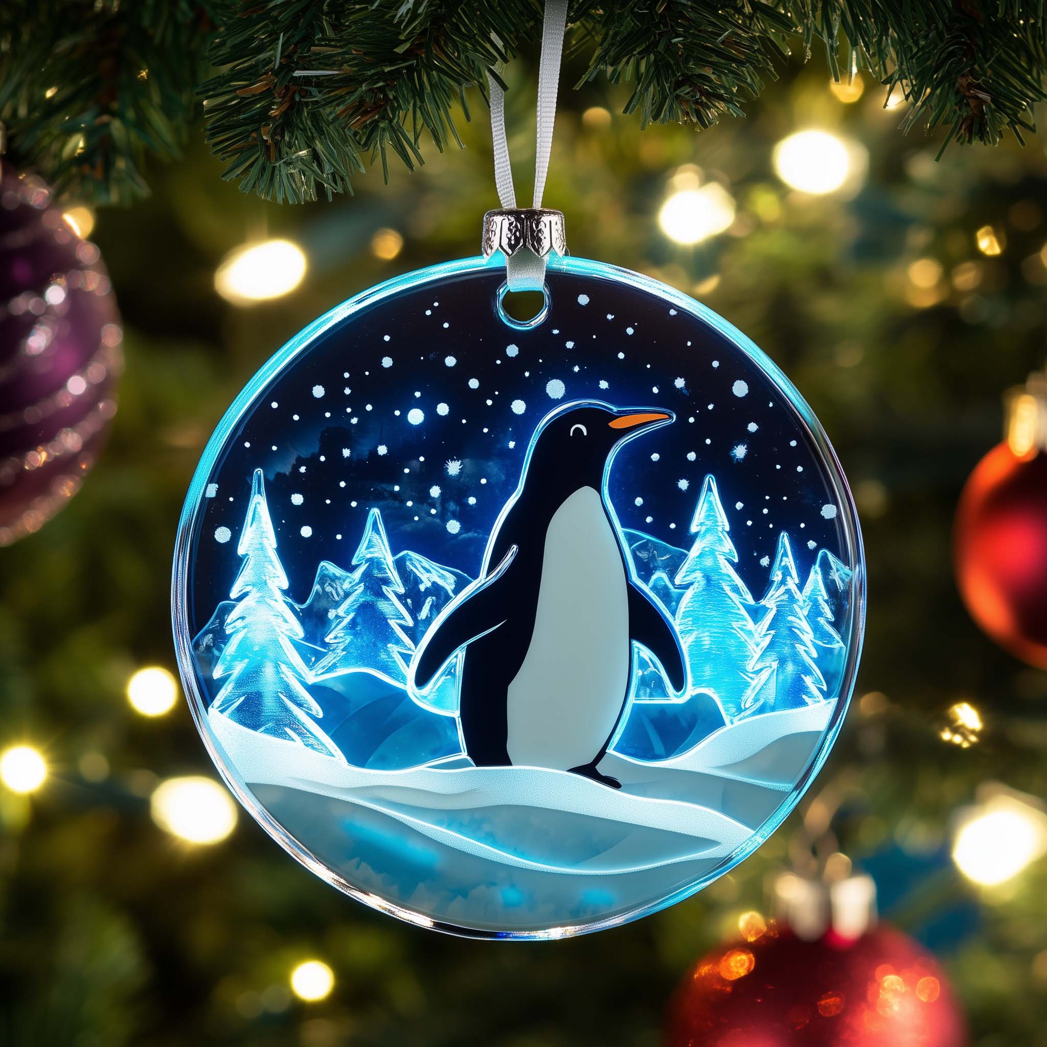 Icy Penguin Christmas Mica Ornament GFSPQM139
