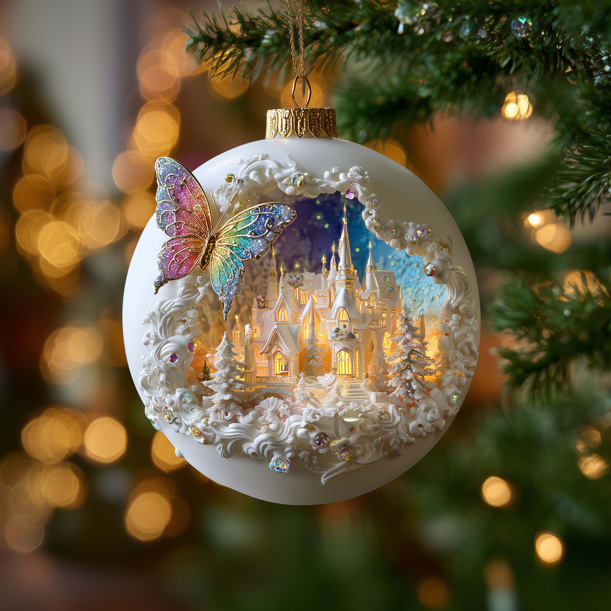 Castle Diorama Christmas Mica Ornament GFSPQM235