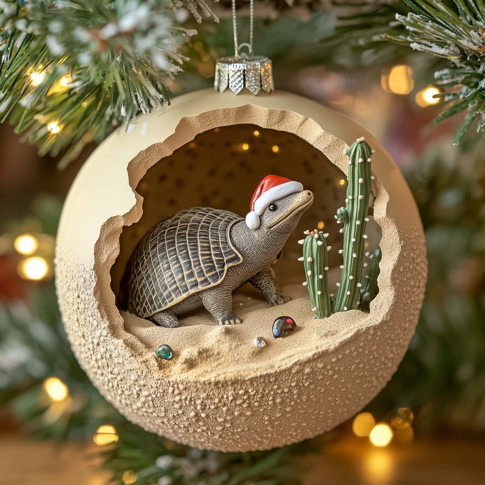 Santa Armadillo Christmas Mica Ornament GFSPQM323