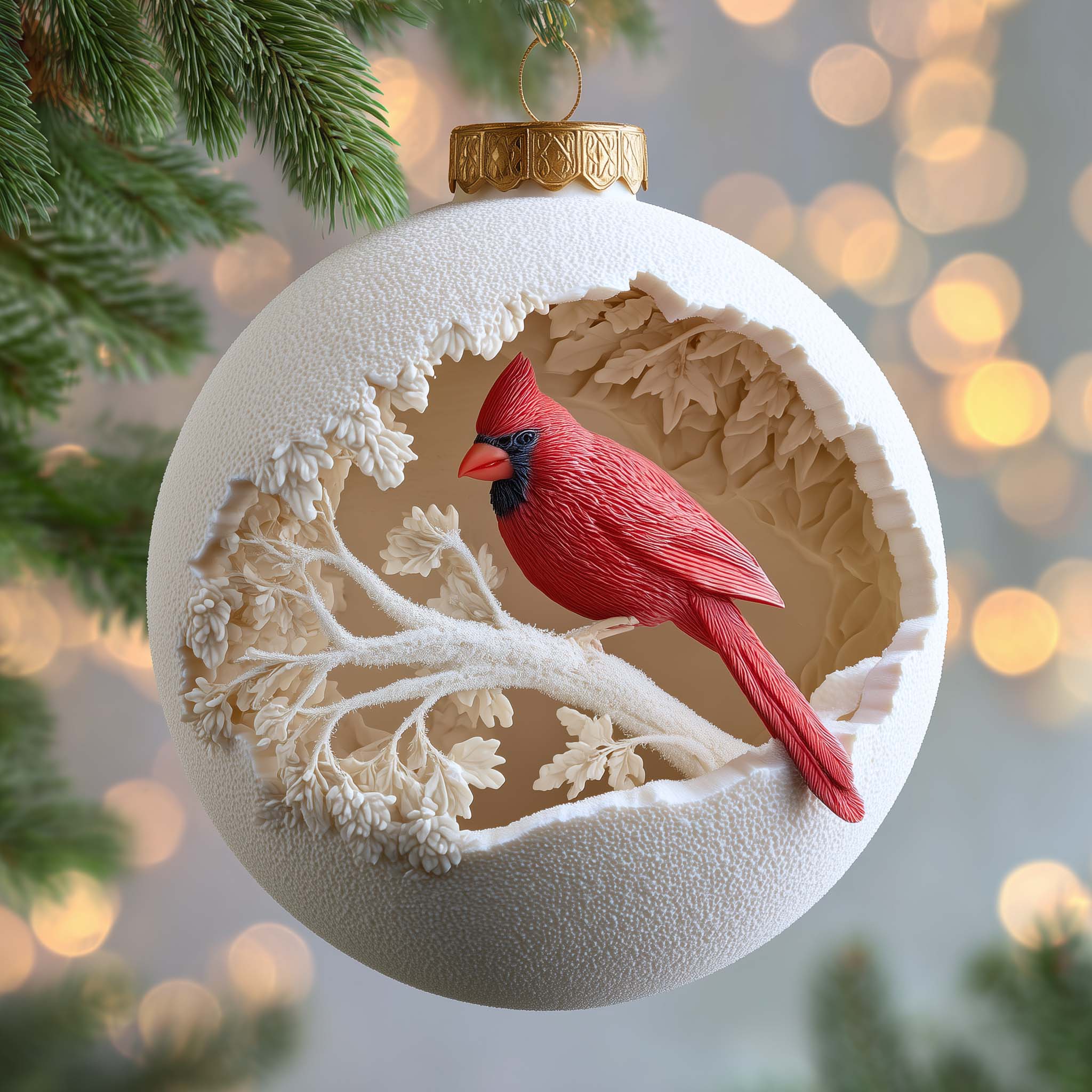 Carved Cardinal Christmas Mica Ornament GFSPQM342