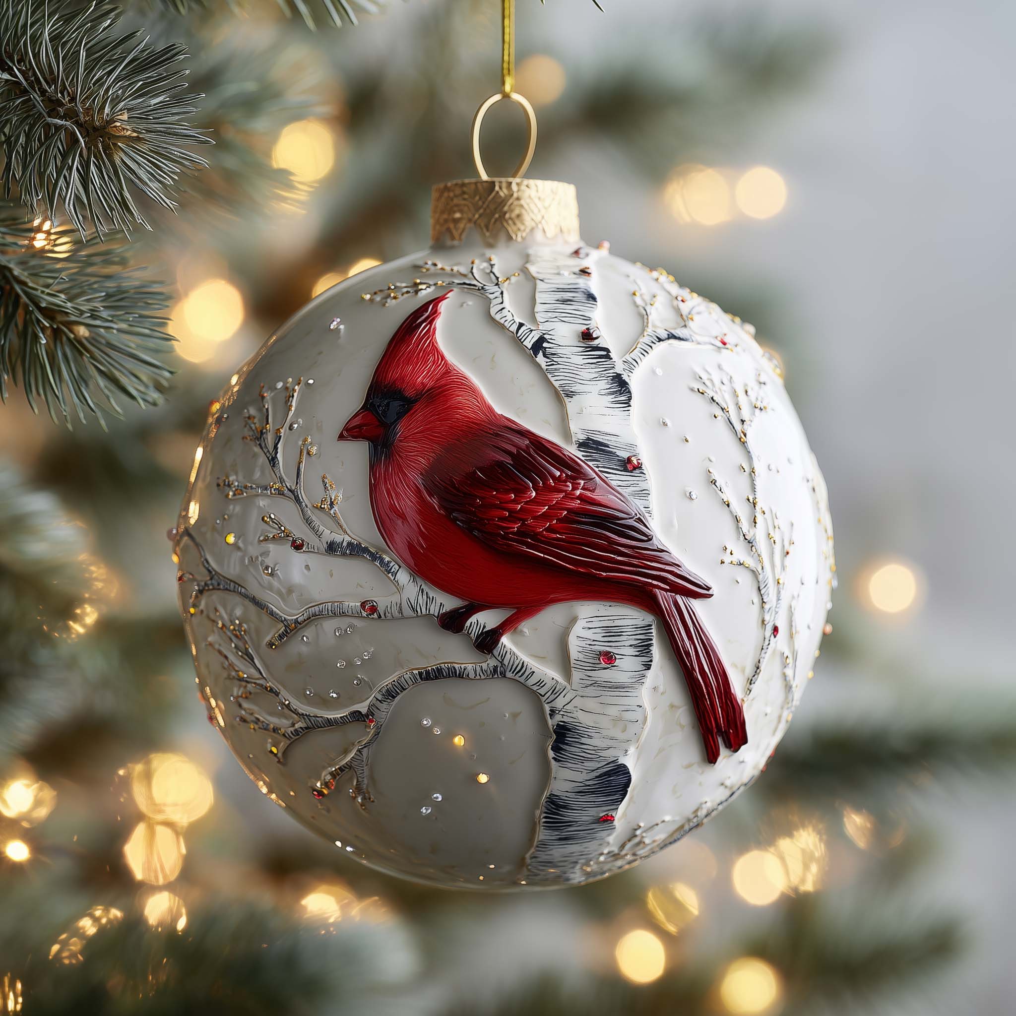 Birch Cardinal Christmas Mica Ornament GFSPQM345