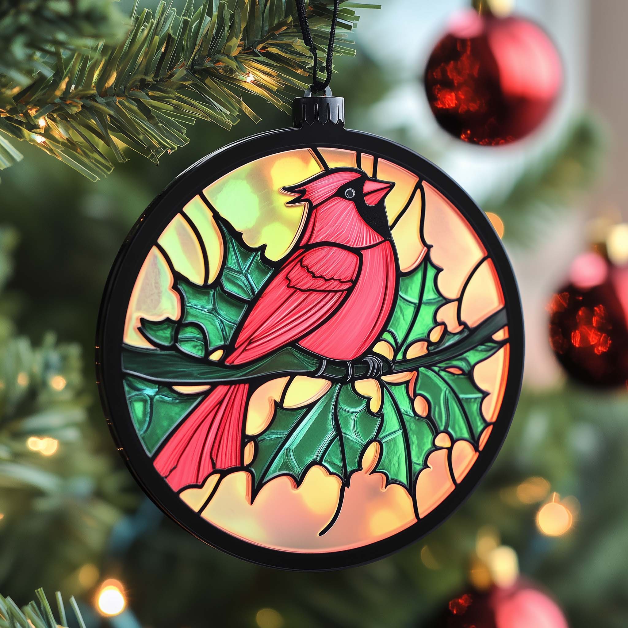 Stained Cardinal Christmas Mica Ornament GFSPQM350