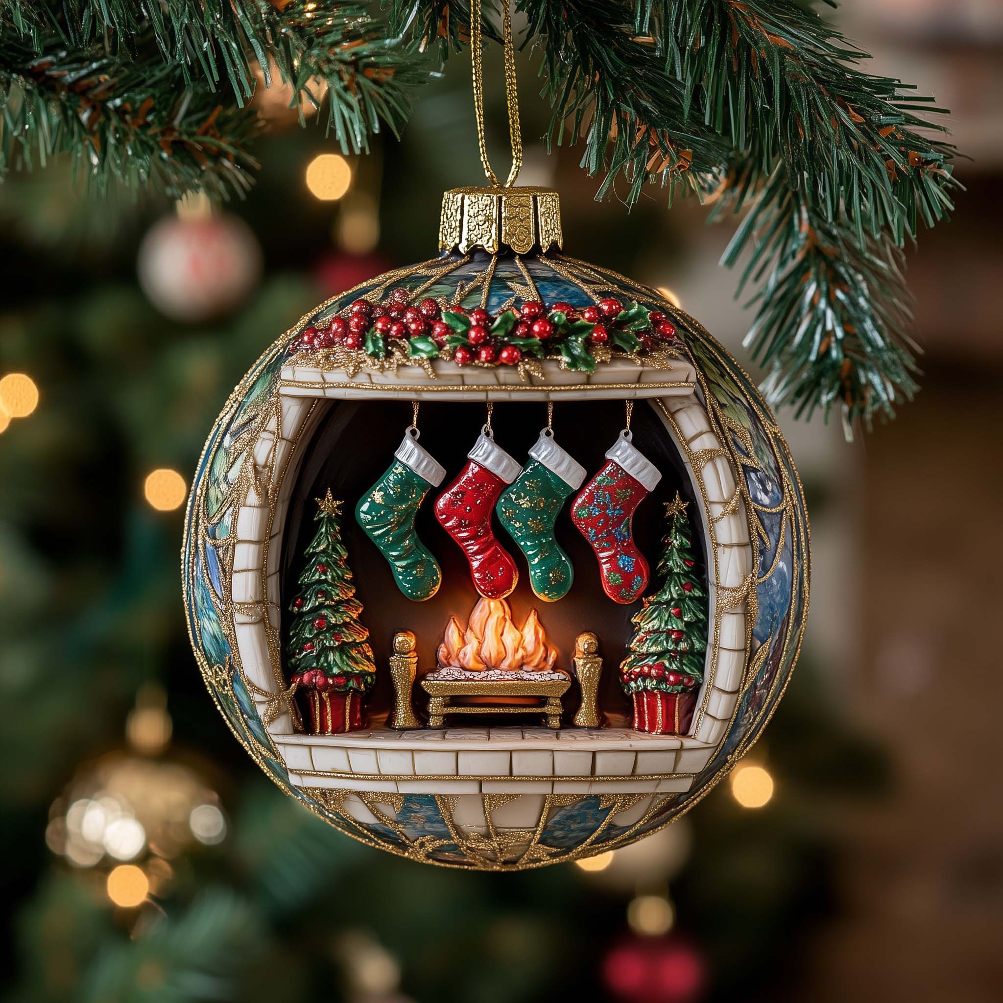 Stocking Hearth Christmas Mica Ornament GFSPQM404