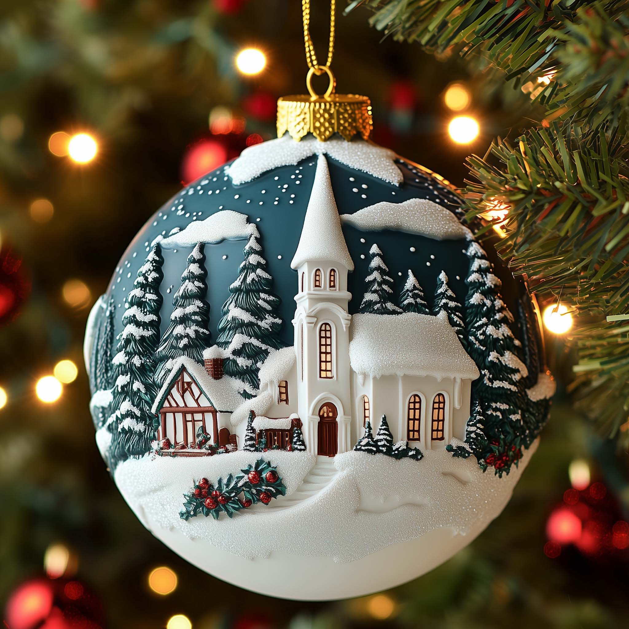 Winter Church Christmas Mica Ornament GFSPQM409