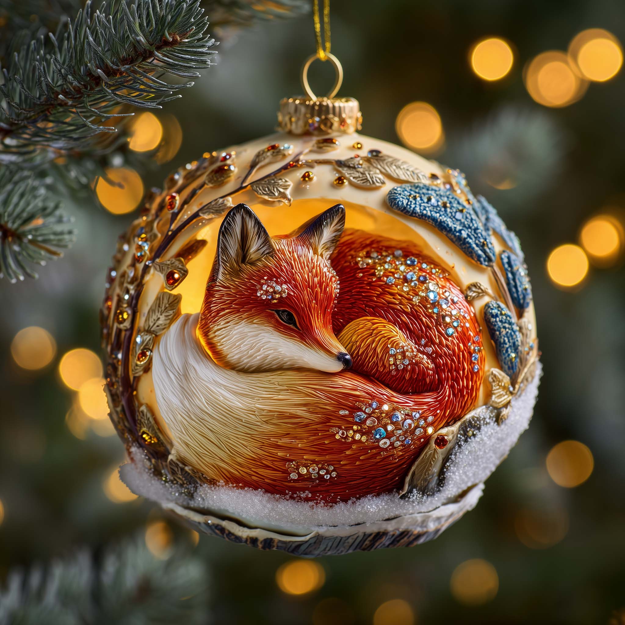 Jeweled Fox Christmas Mica Ornament GFSPQM432