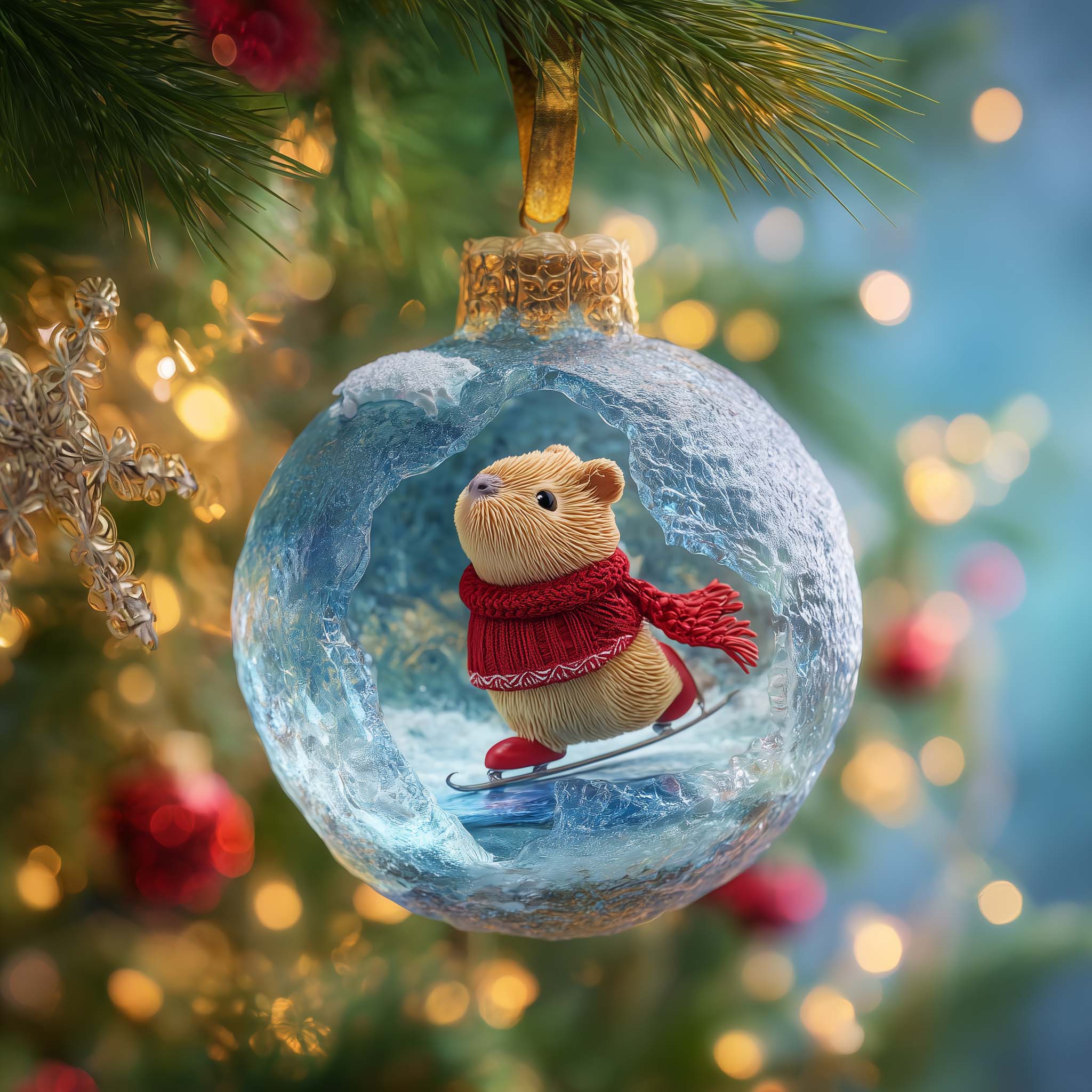 White Capybara Christmas Mica Ornament GFSPQM445