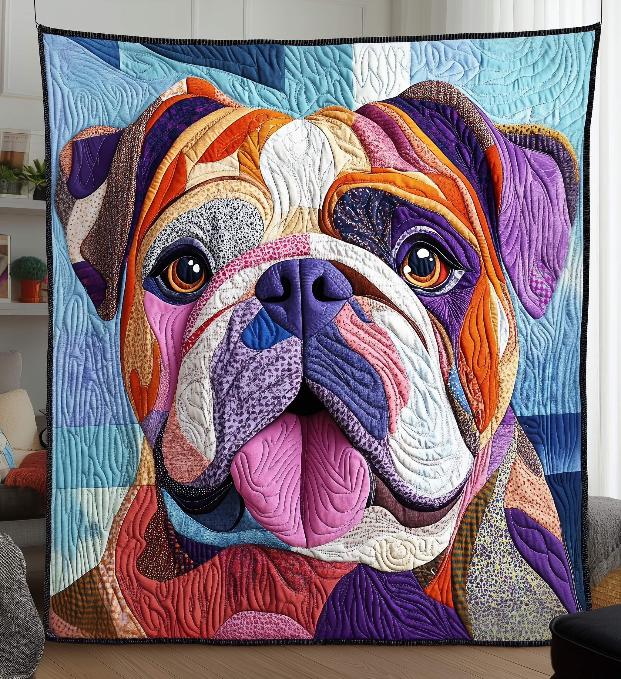 Colorful Bulldog Quilted Blanket GFTOAB2137