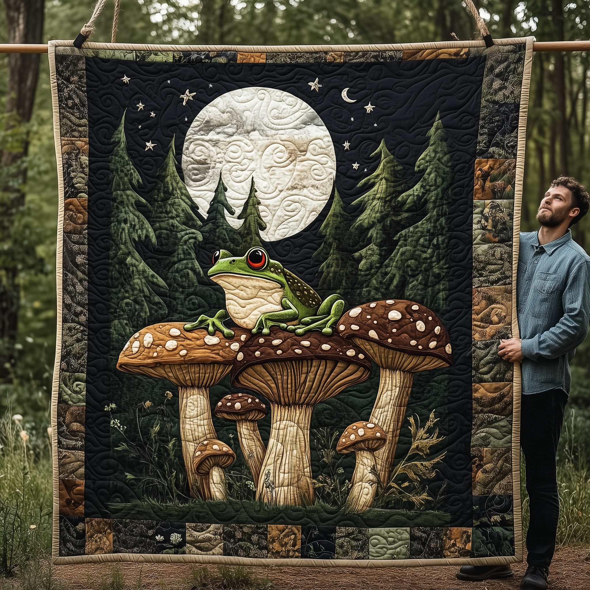 Goblincore Frog Quilted Blanket GFTOAB2235