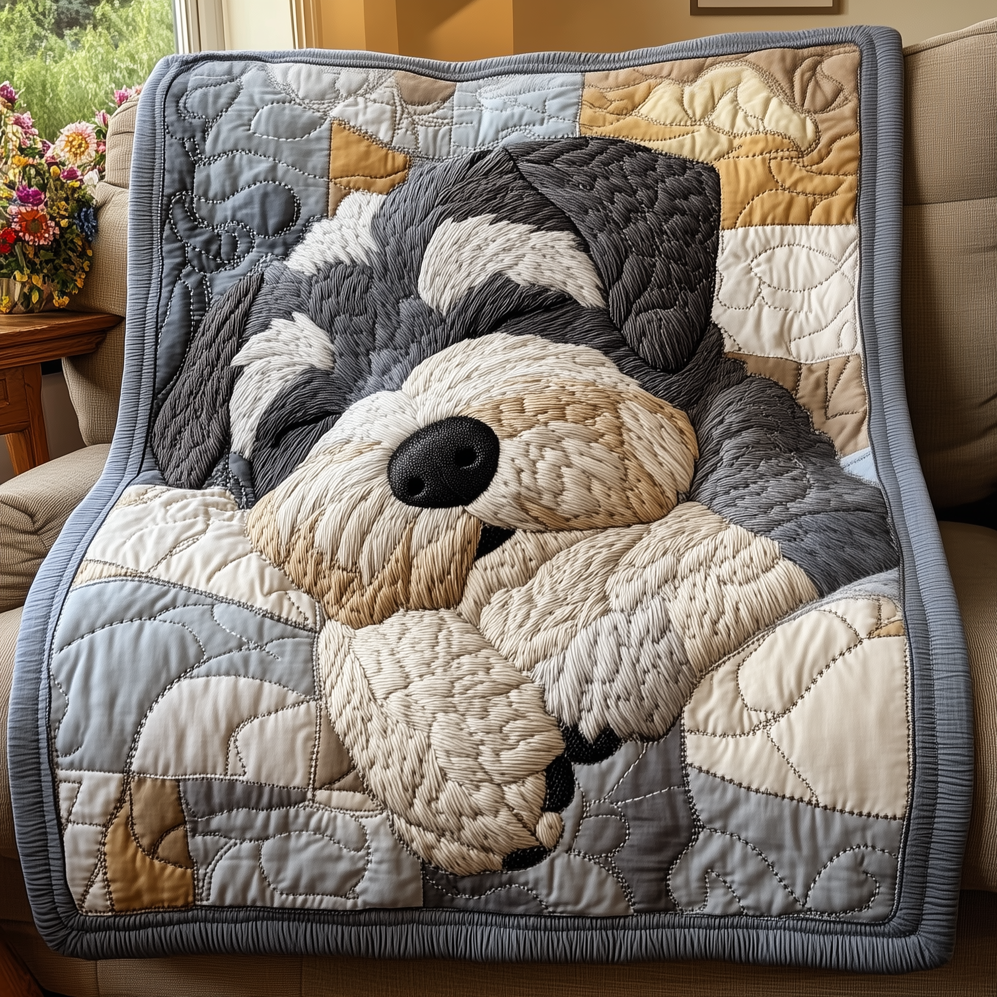 Restful Schnauzer Collection Quilted Blanket