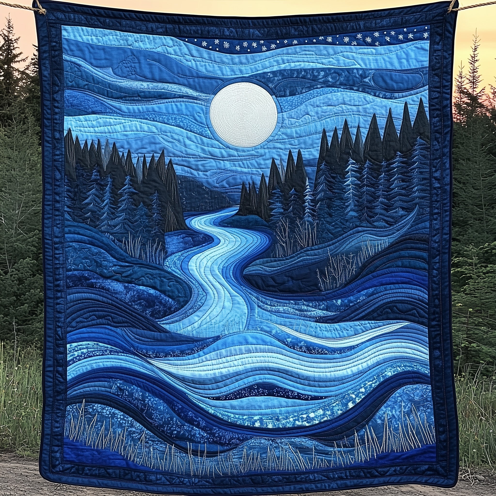 The Mystic Blue River Quilted Blanket GFTOAB3284