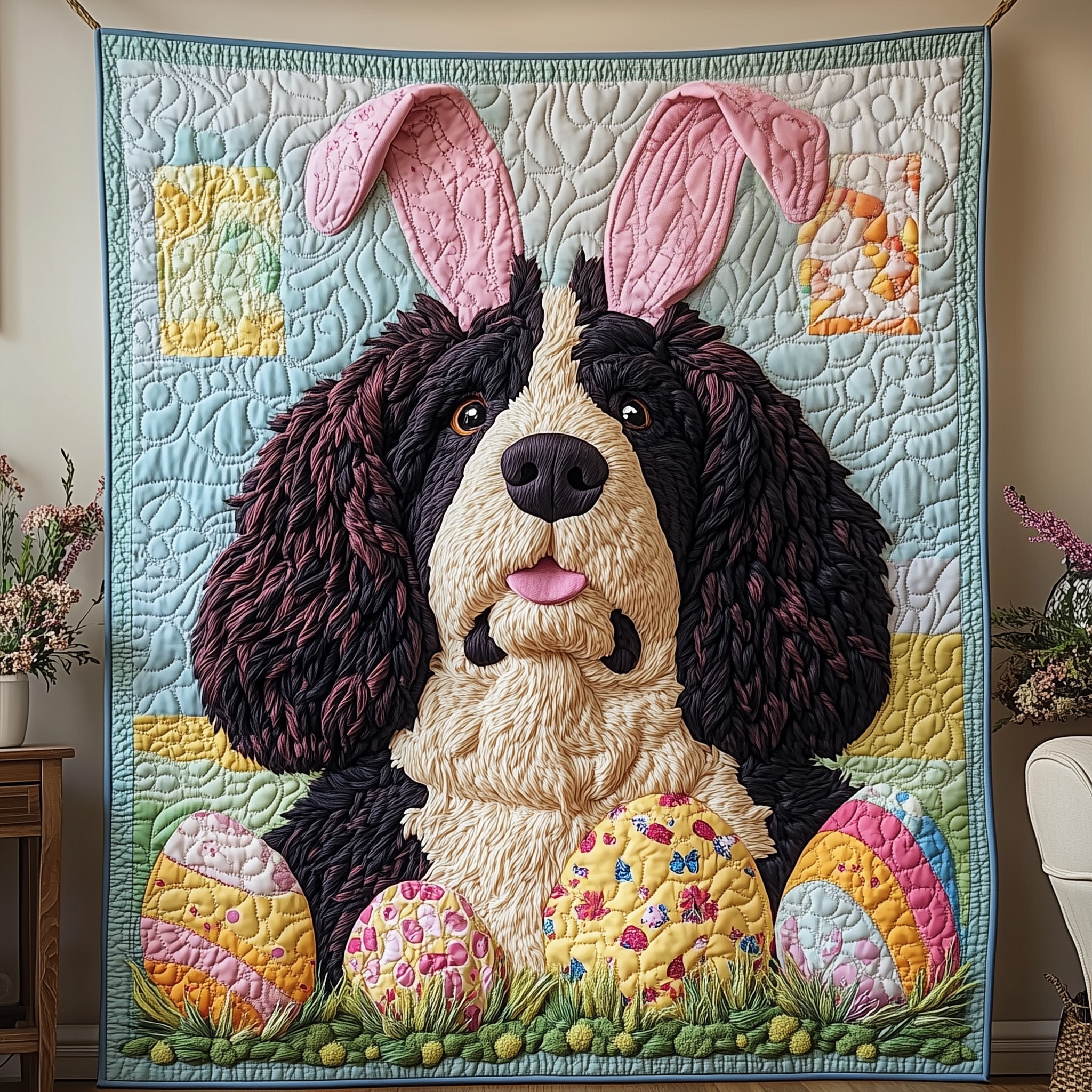 Easter Bunny Newfoundland Quilted Blanket GFTOAB3611