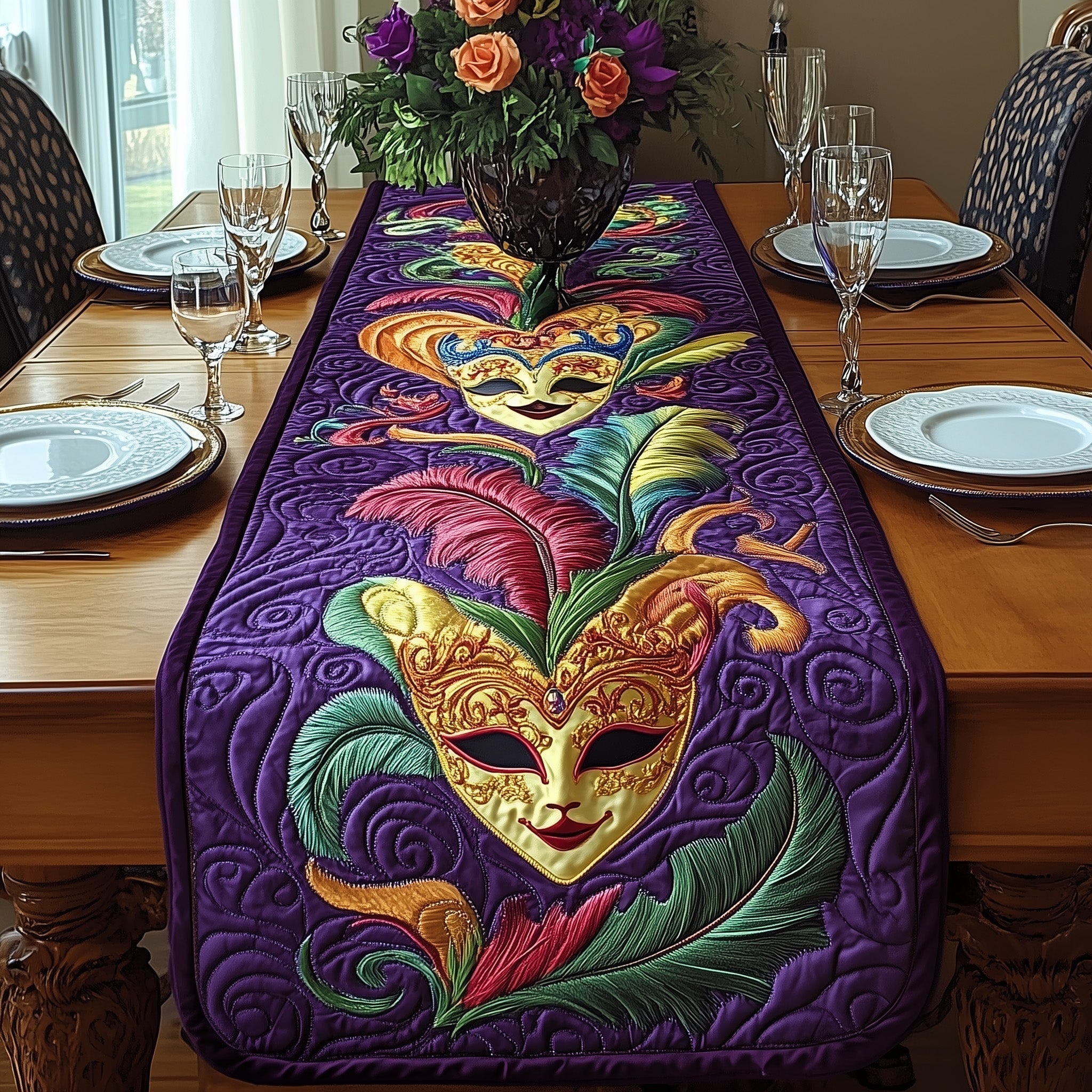 Mardi Gras Masks Quilted Table Runner GFTOAB3748
