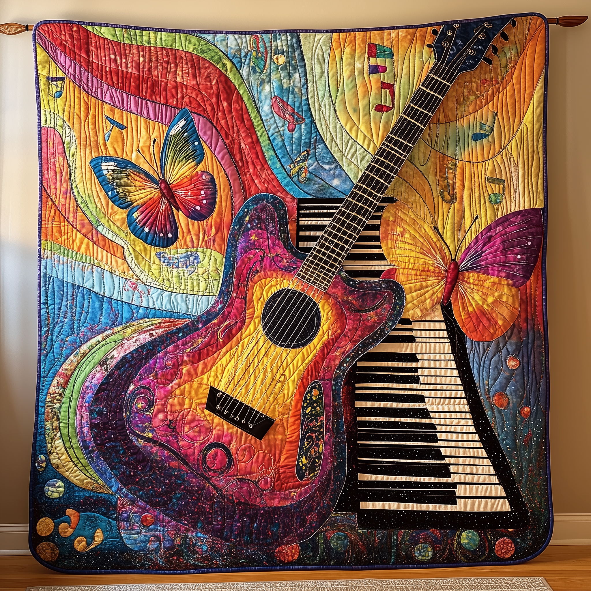 Vibrant Guitar & Piano Quilted Blanket GFTOHD010