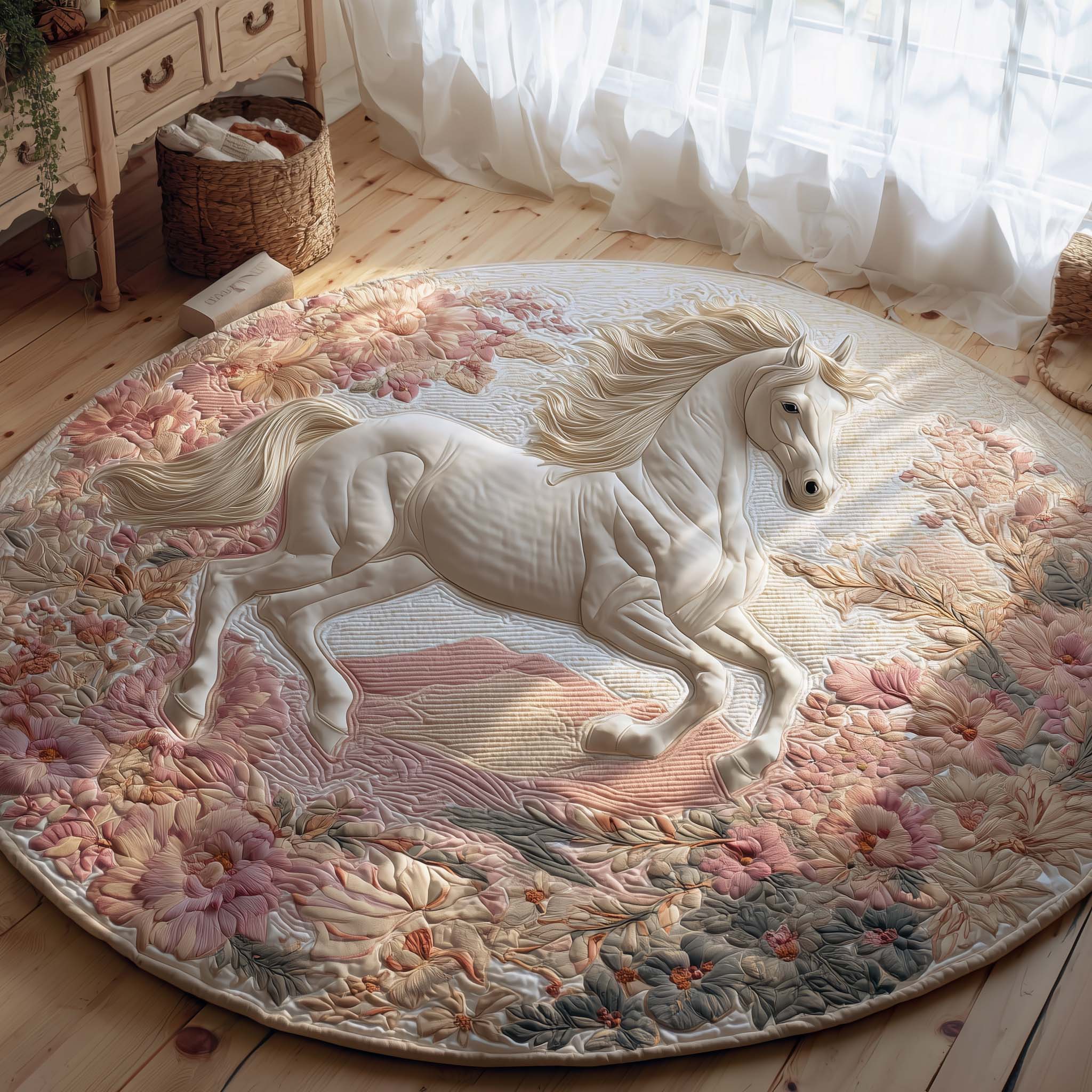 Floral Meadow Horse Quilted Round Mat GFTOHD11490