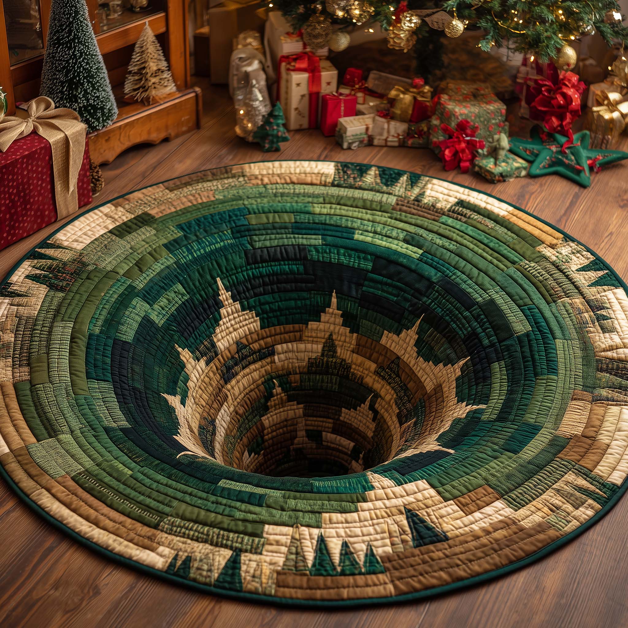 Green Pine Vortex Quilted Round Mat GFTOHD11625