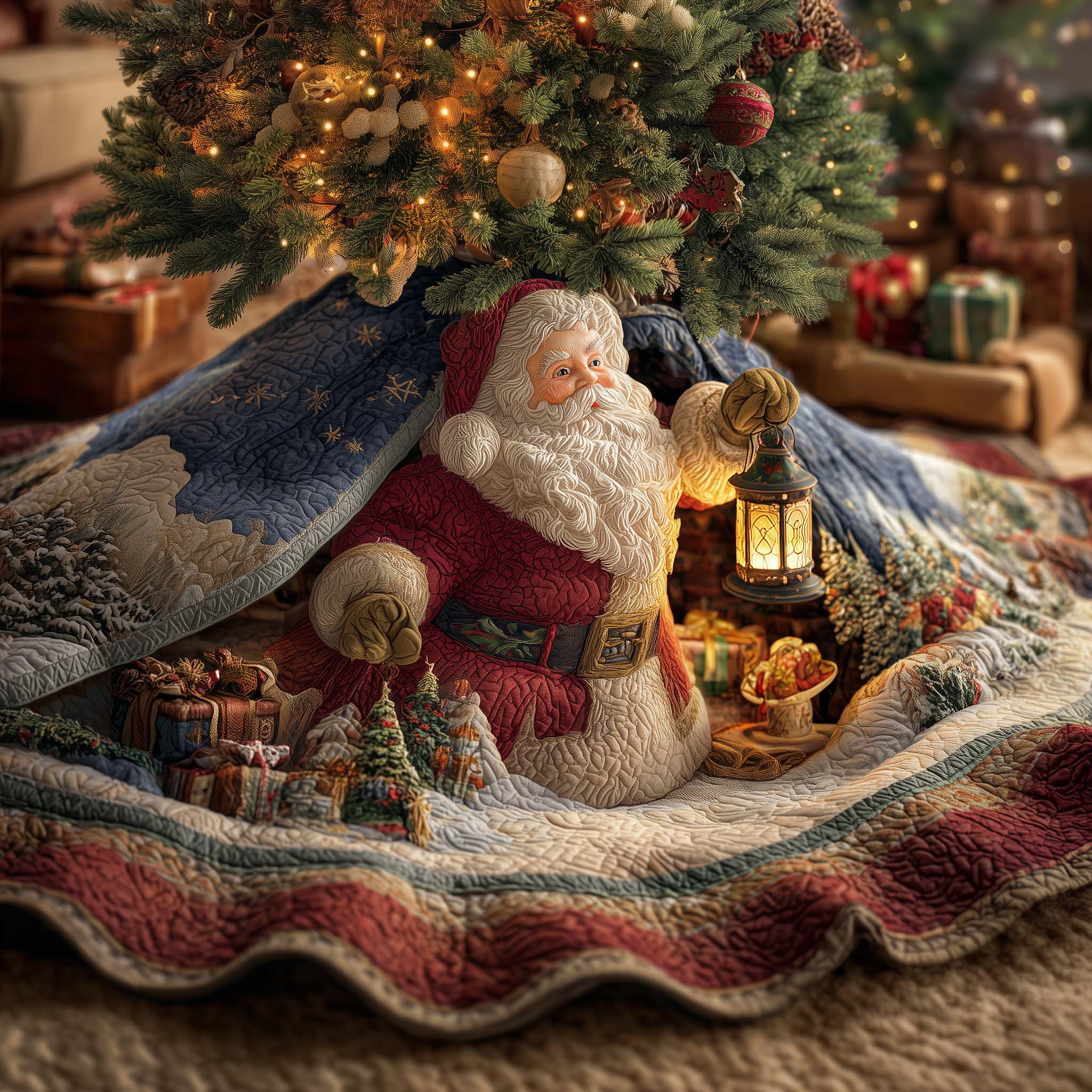 Santa Holiday Cheer Quilted Tree Skirt GFTOHD11659
