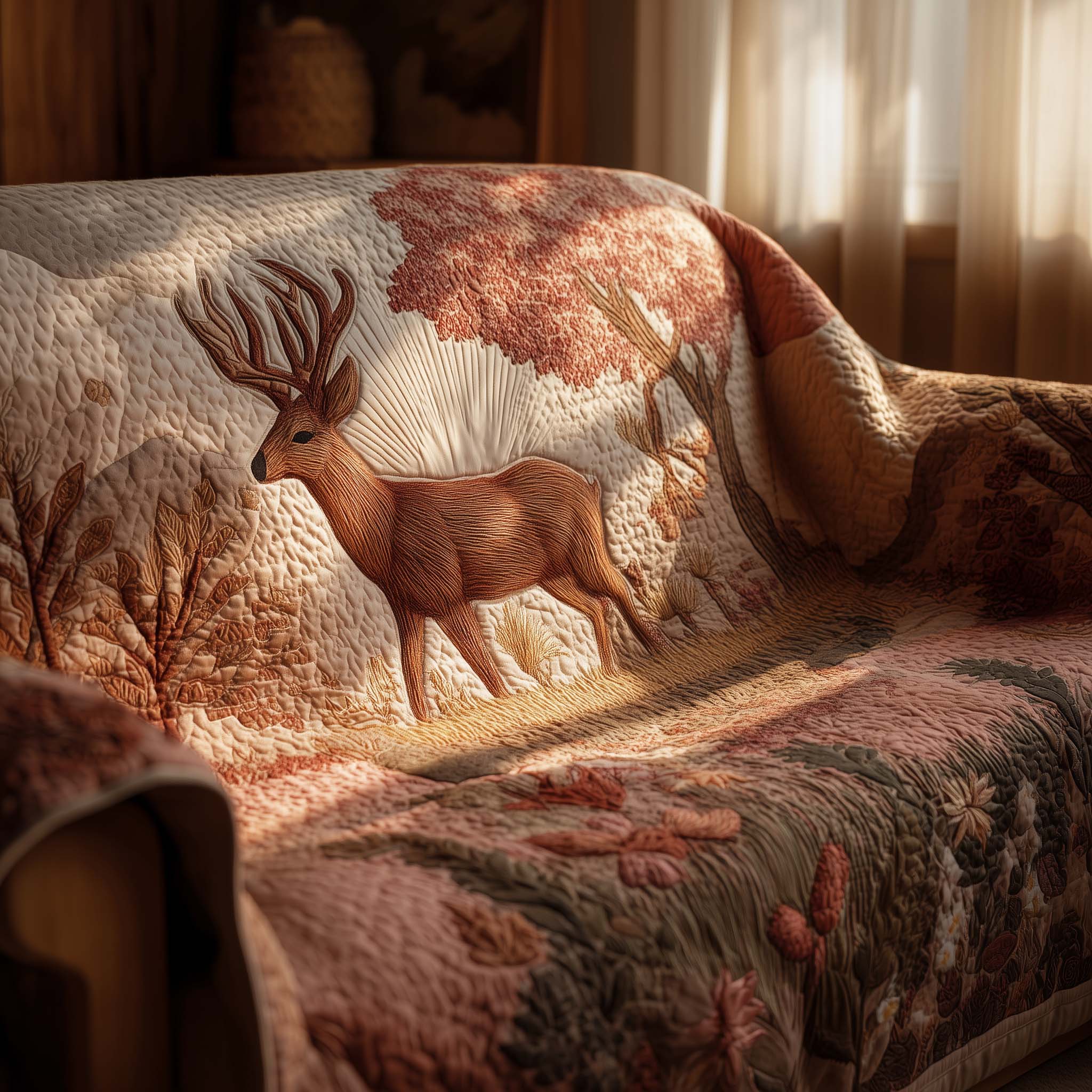 Spring Deer Heaven Quilted Sofa Cover GFTOHD11710