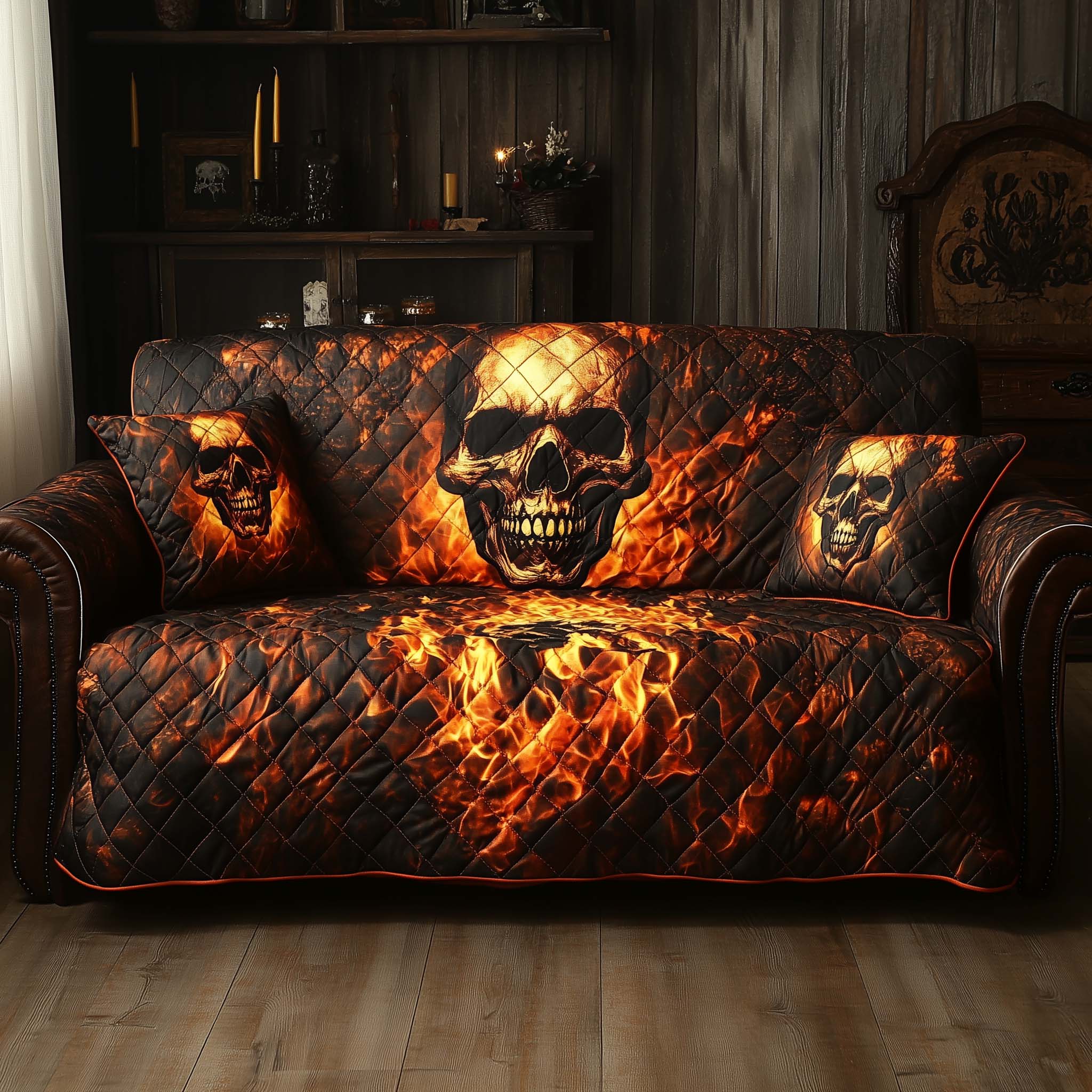 Inferno Skull Flame Quilted Sofa Cover GFTOHD11765