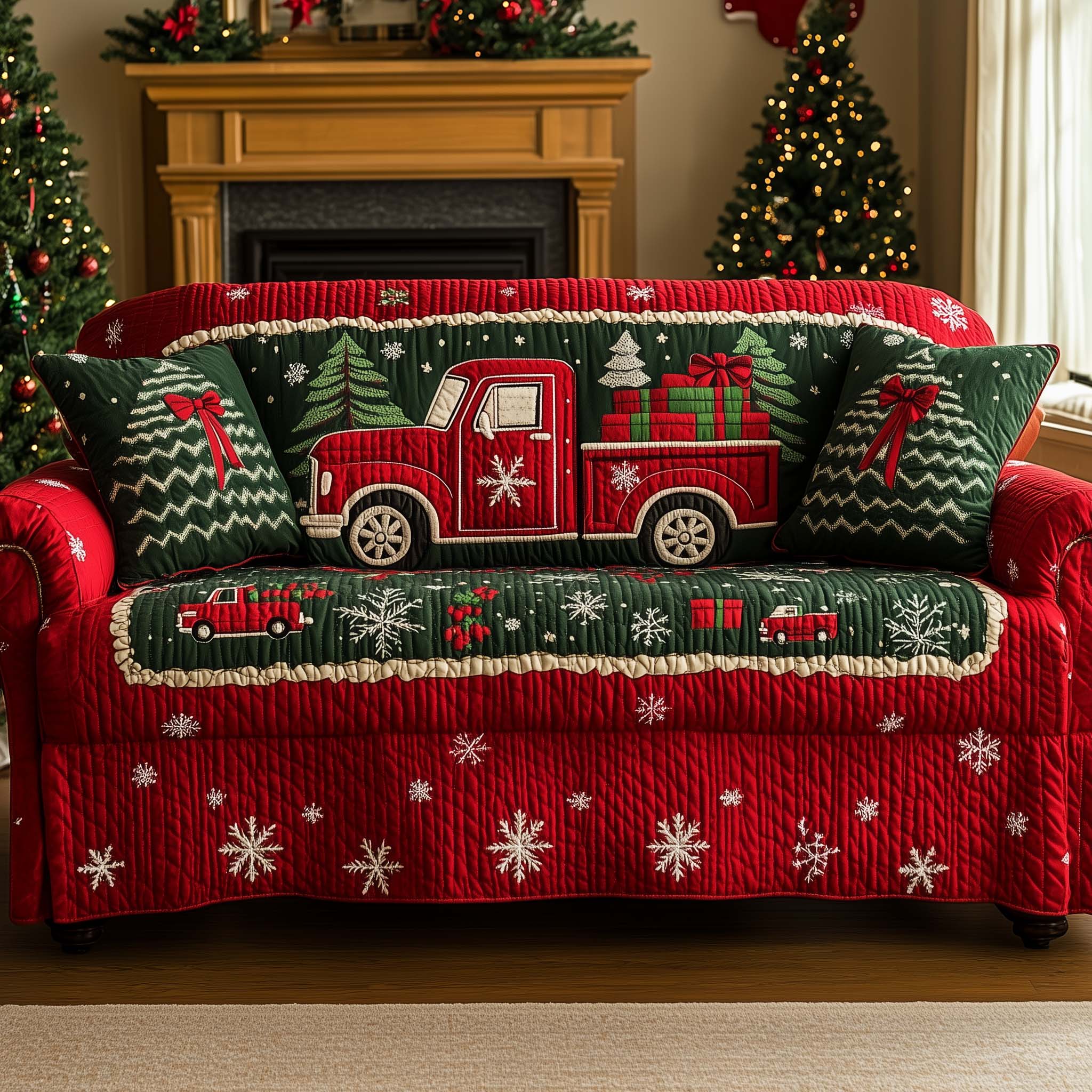 Classic Red Truck Quilted Sofa Cover GFTOHD11864