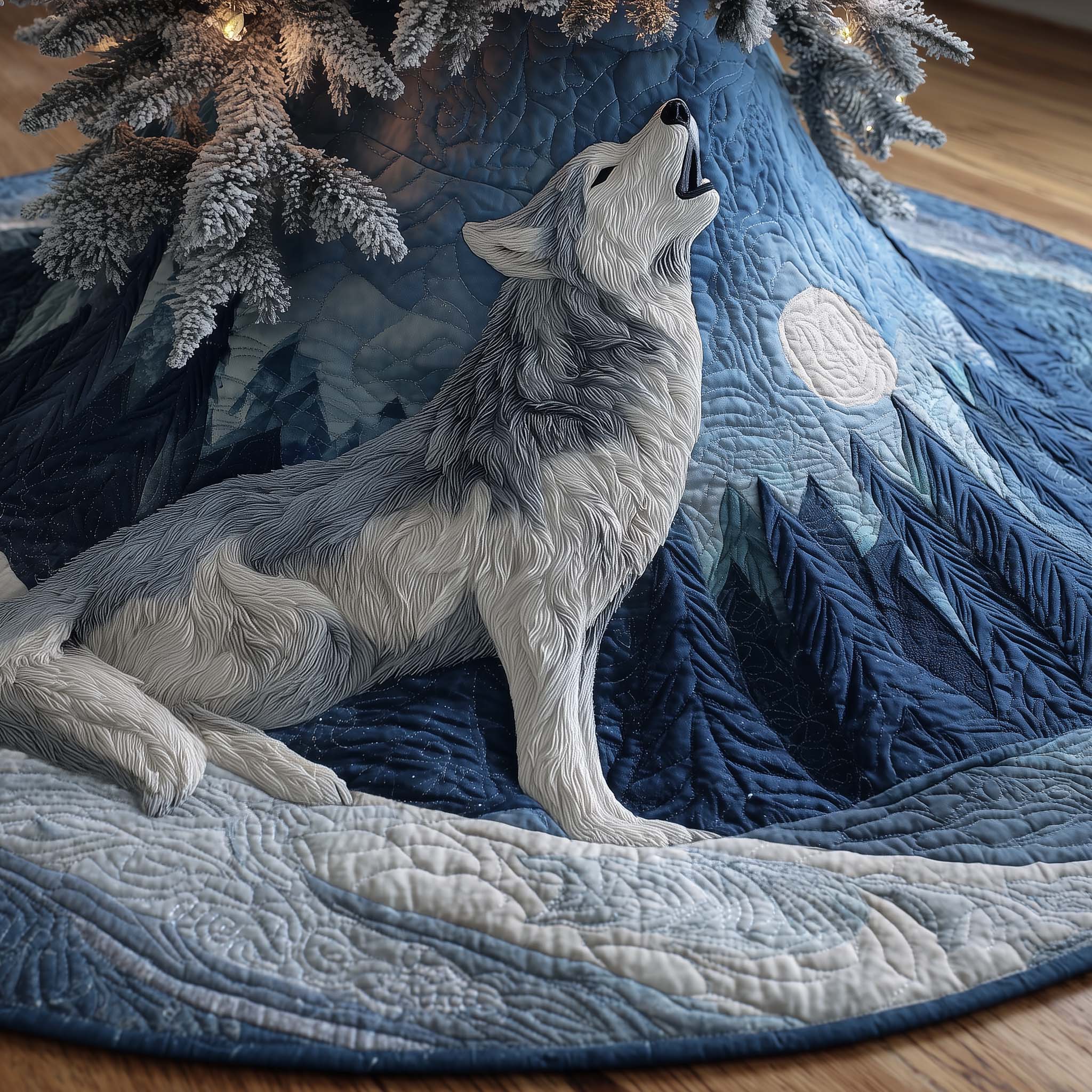 Snowy Wolf Quilted Tree Skirt GFTOHD11883