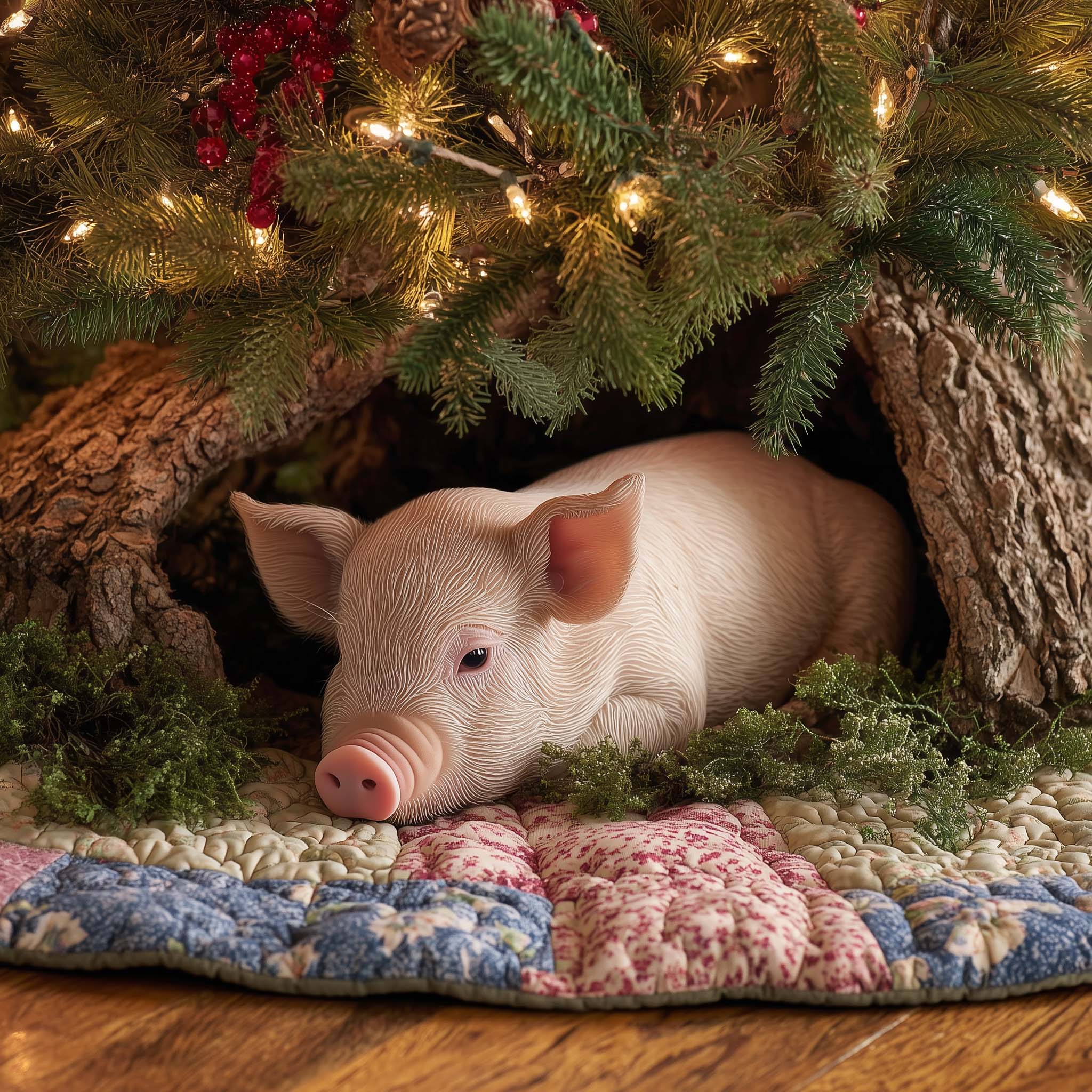 Sleepy Piglet Quilted Tree Skirt GFTOHD11911