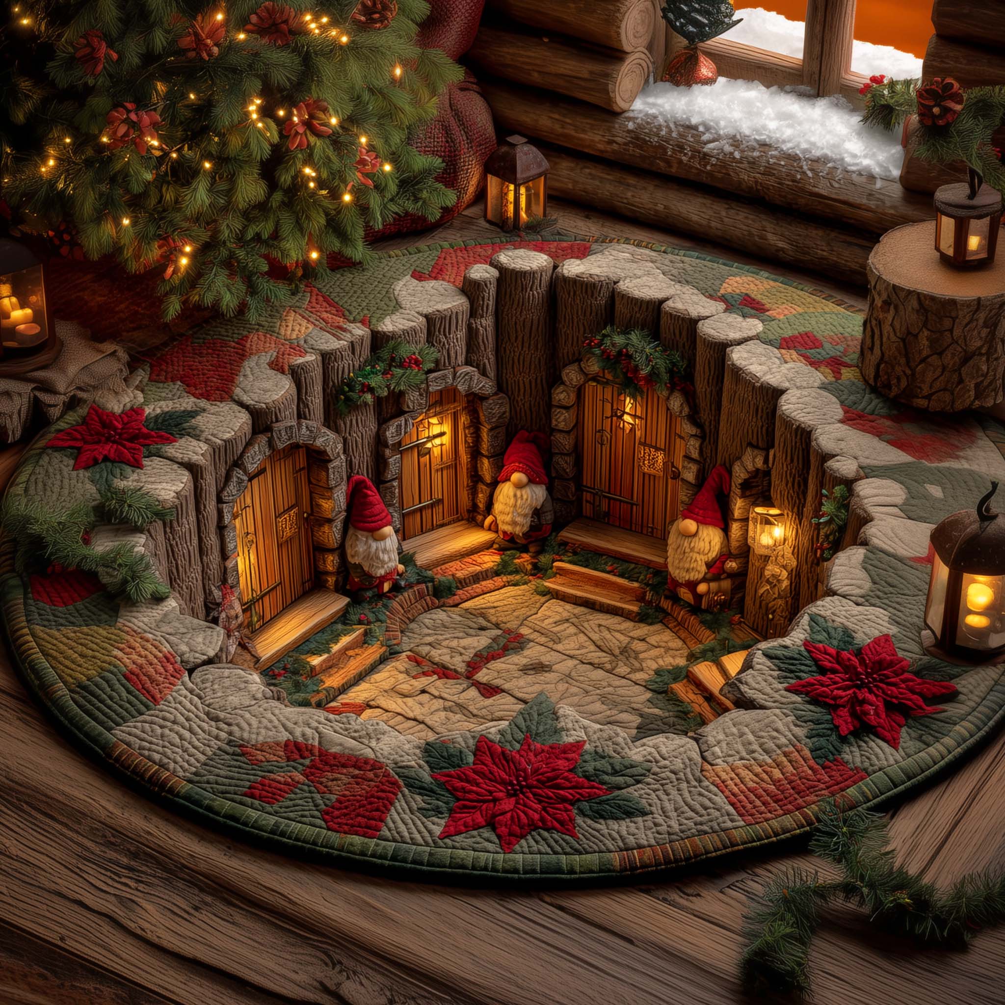 Gnome Hollow Tree Den Quilted Round Mat GFTOHD12064