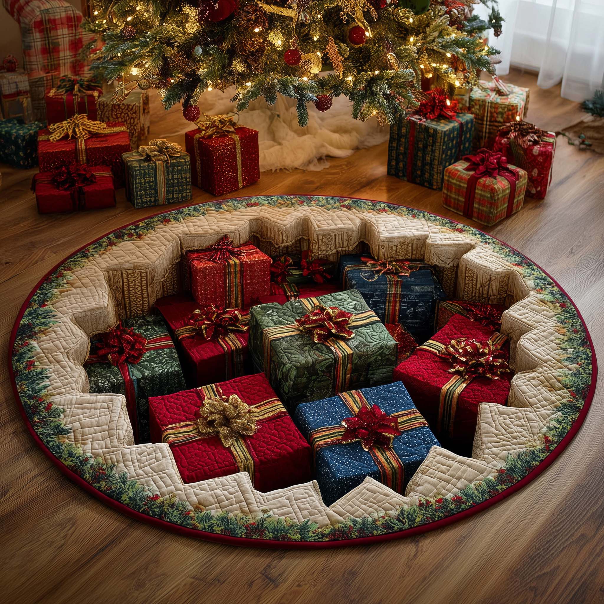 Festive Gift Boxes Quilted Round Mat GFTOHD12170