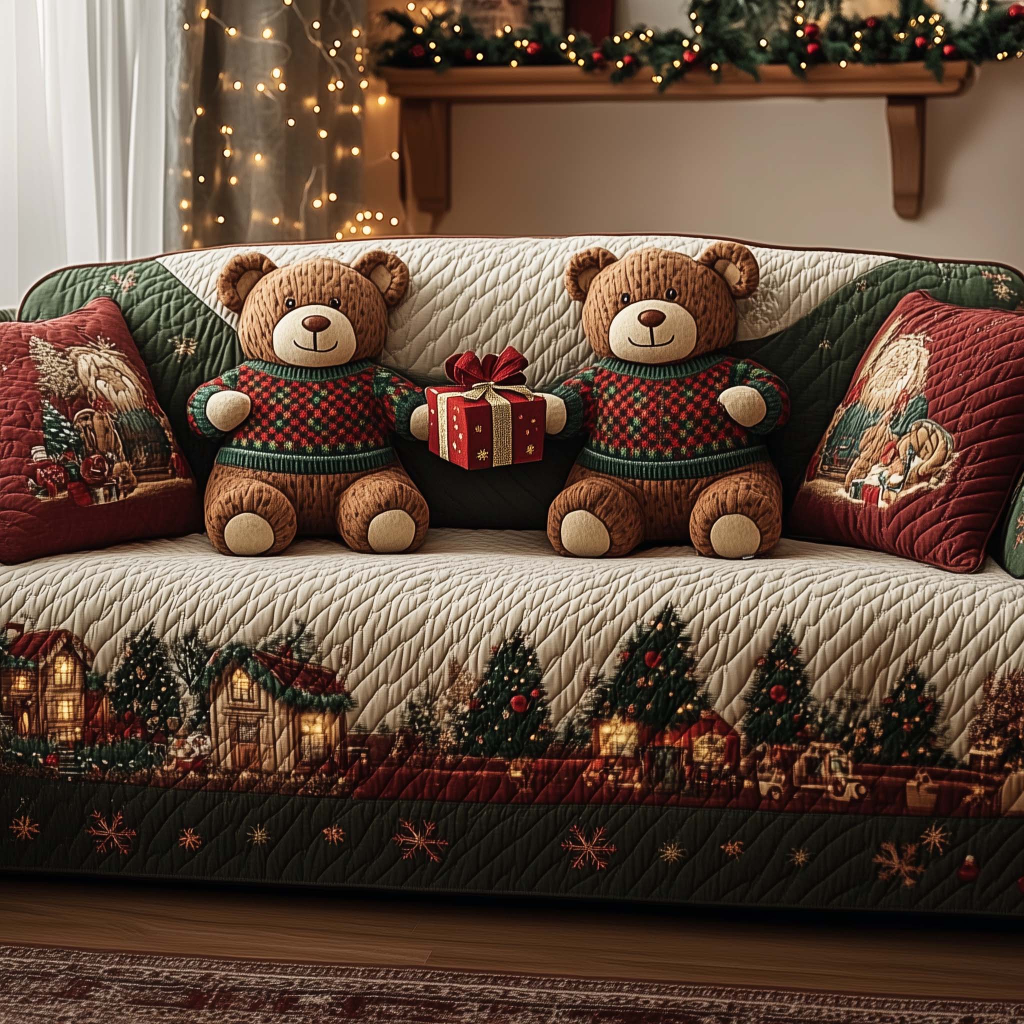 Christmas Teddy Bears Quilted Sofa Cover GFTOHD12192