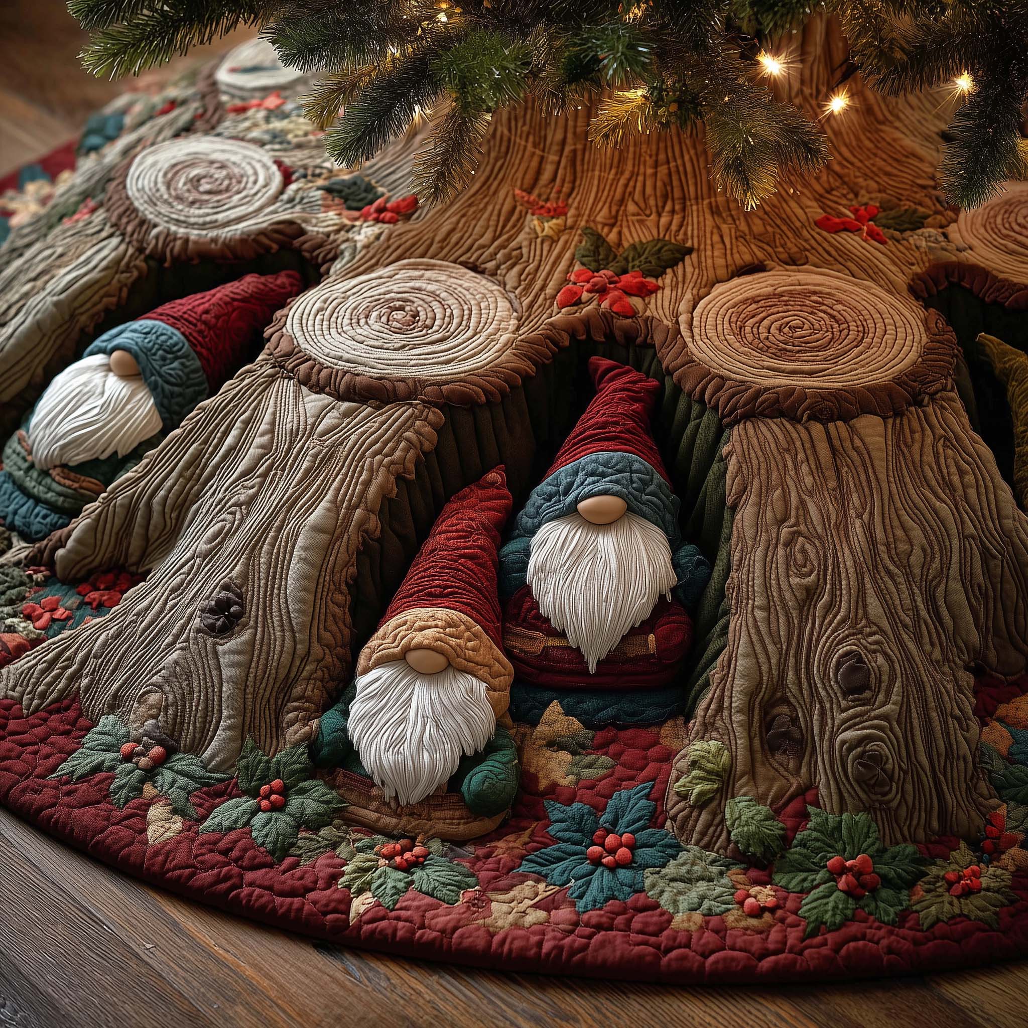 Christmas Gnomes Quilted Tree Skirt GFTOHD12370