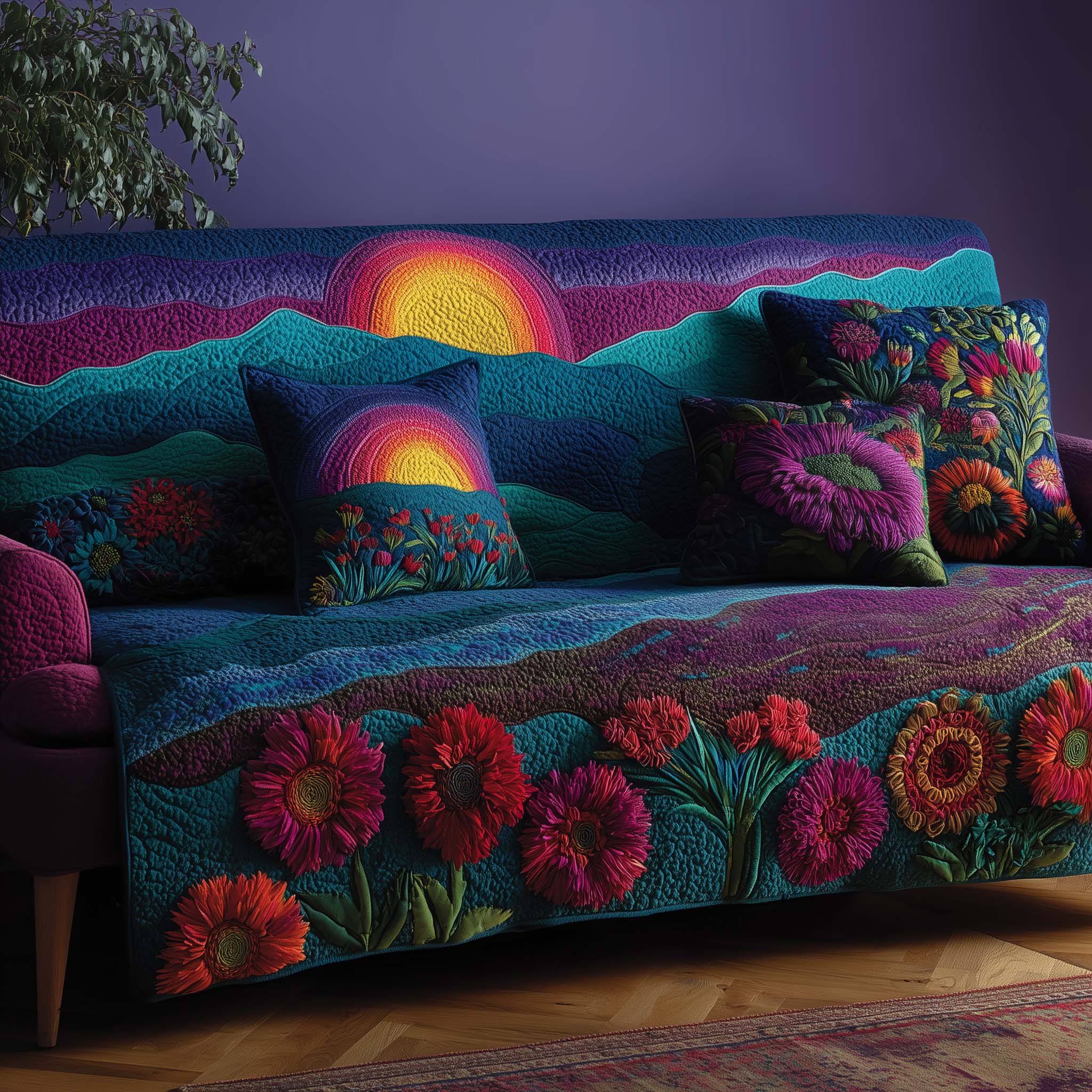 Flower Hill Quilted Sofa Cover GFTOHD12452