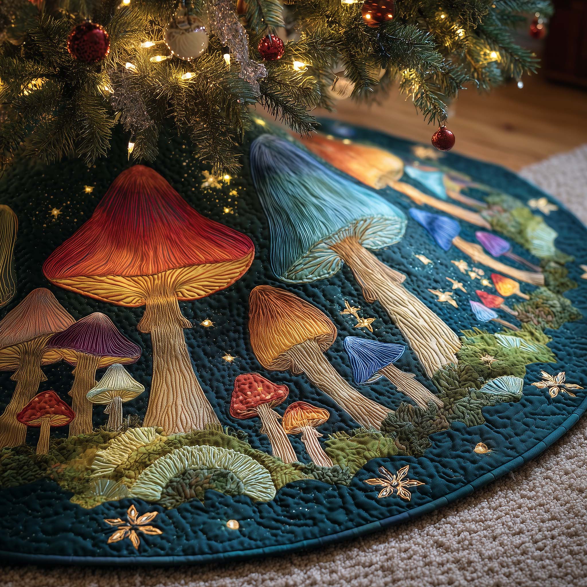 Mushroom Garden Quilted Tree Skirt GFTOHD12556