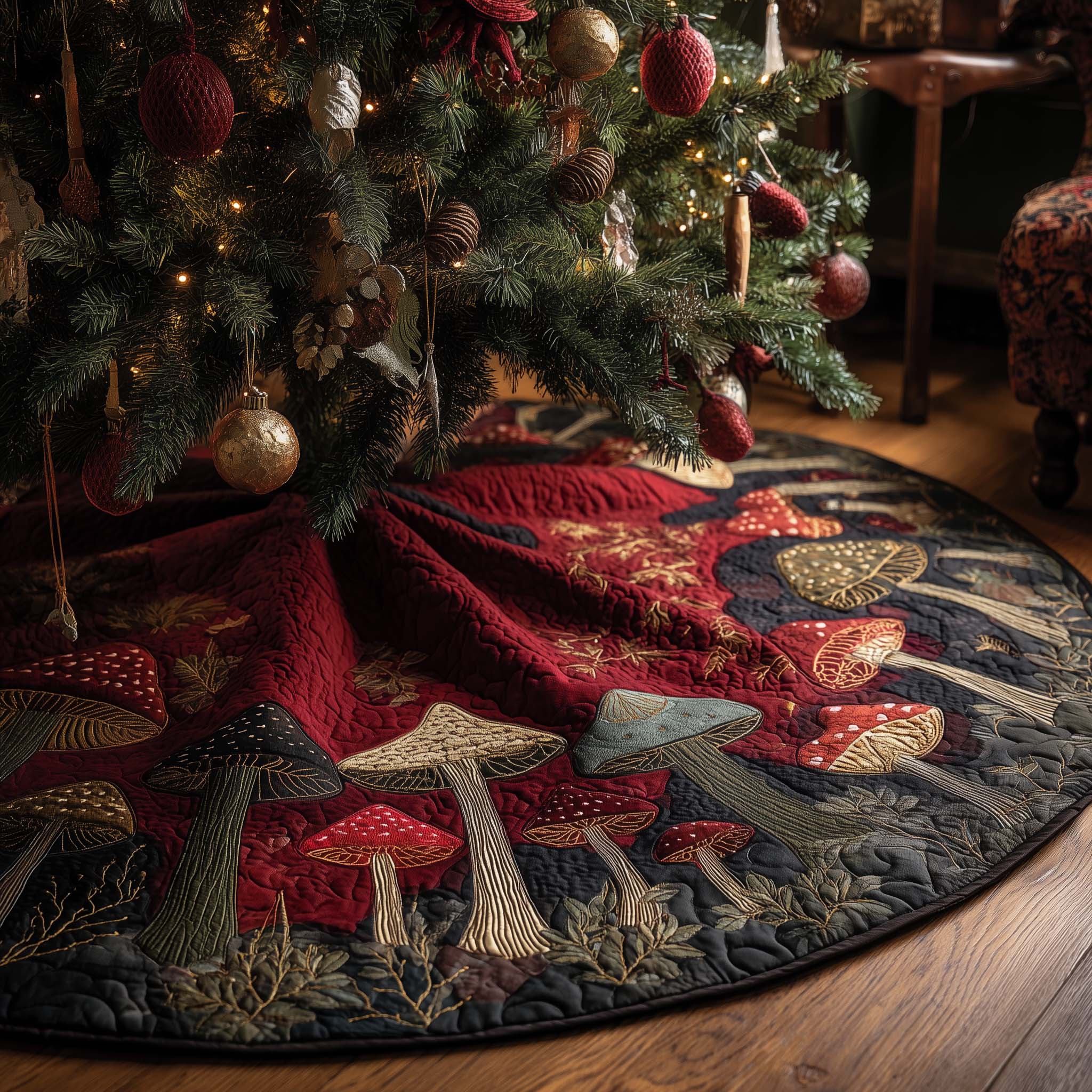 Mushroom Garden Quilted Tree Skirt GFTOHD12561