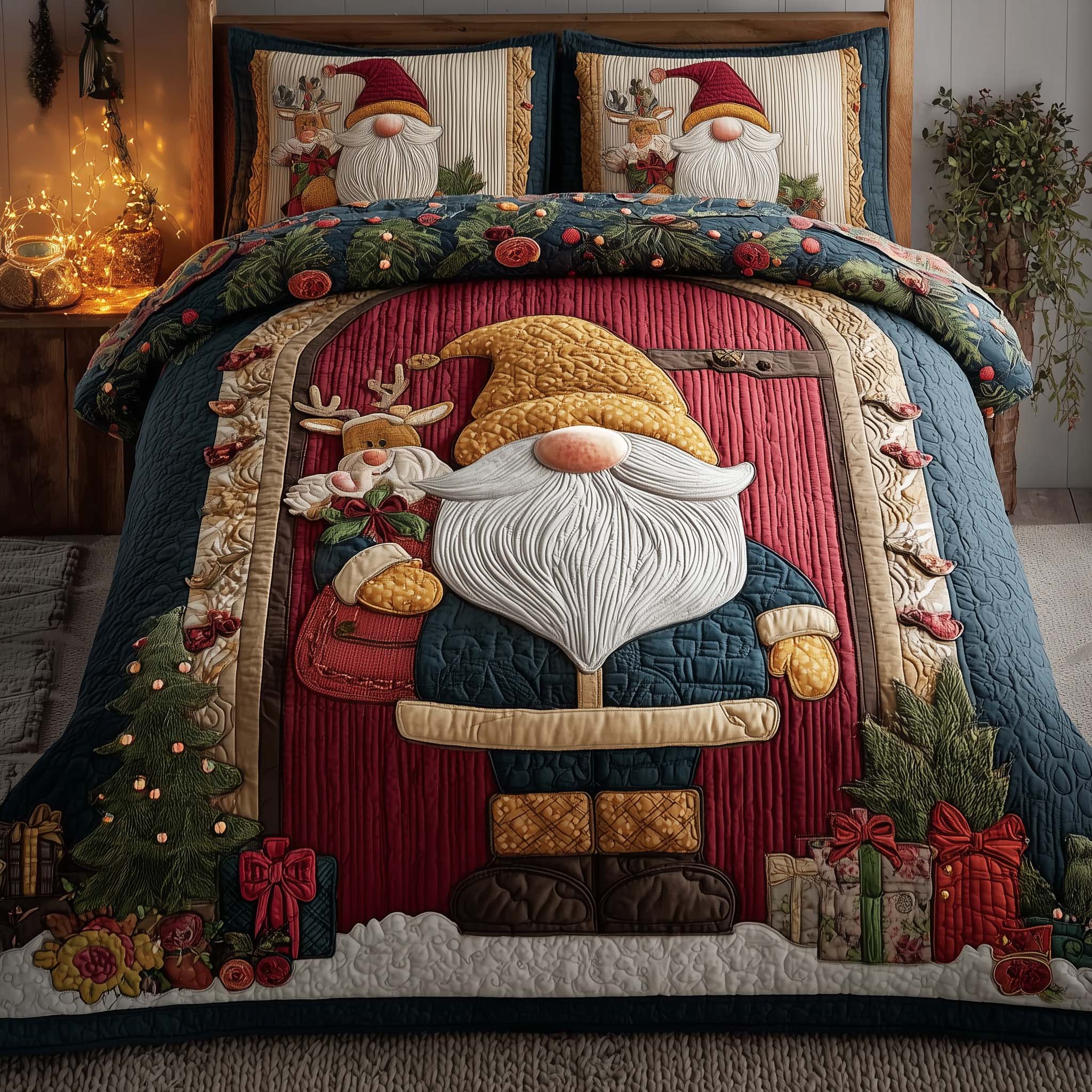 Festive Gnomes 3-Piece Quilted Bedding Set GFTOHD12640