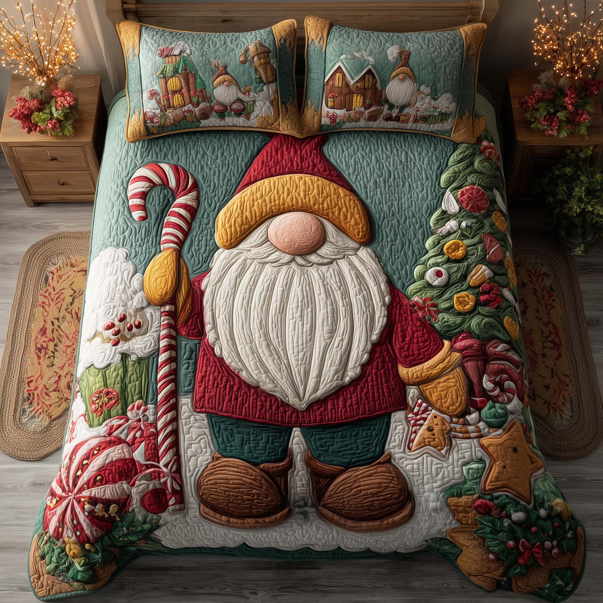 Festive Gnomes 3-Piece Quilted Bedding Set GFTOHD12642