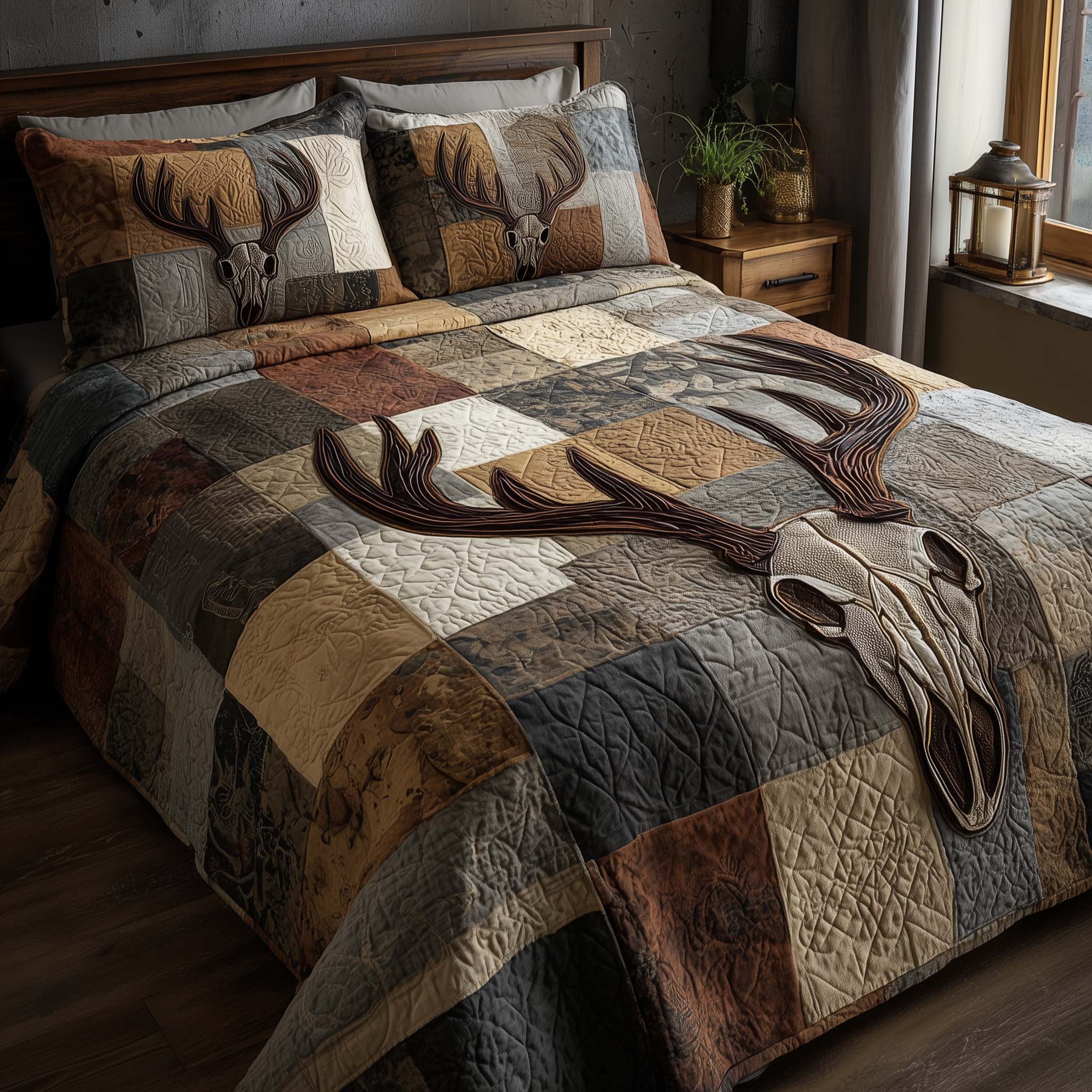 Mystic Deer Skull 3-Piece Quilted Bedding Set GFTOHD12942