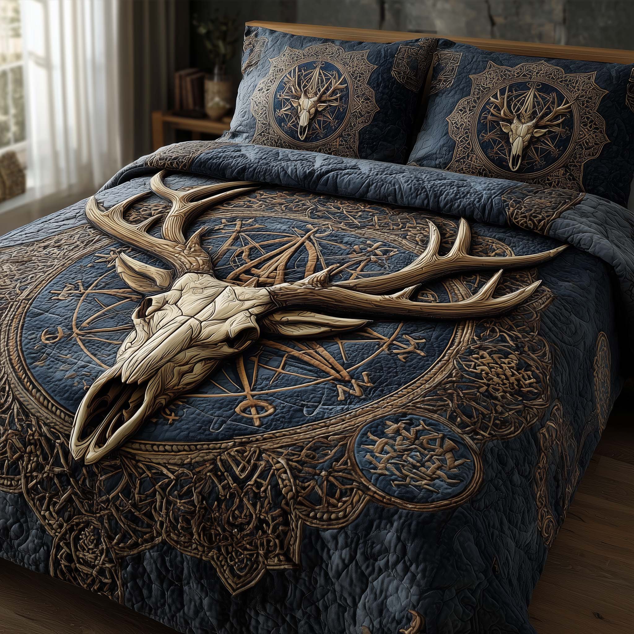 Mystic Deer Skull 3-Piece Quilted Bedding Set GFTOHD12946