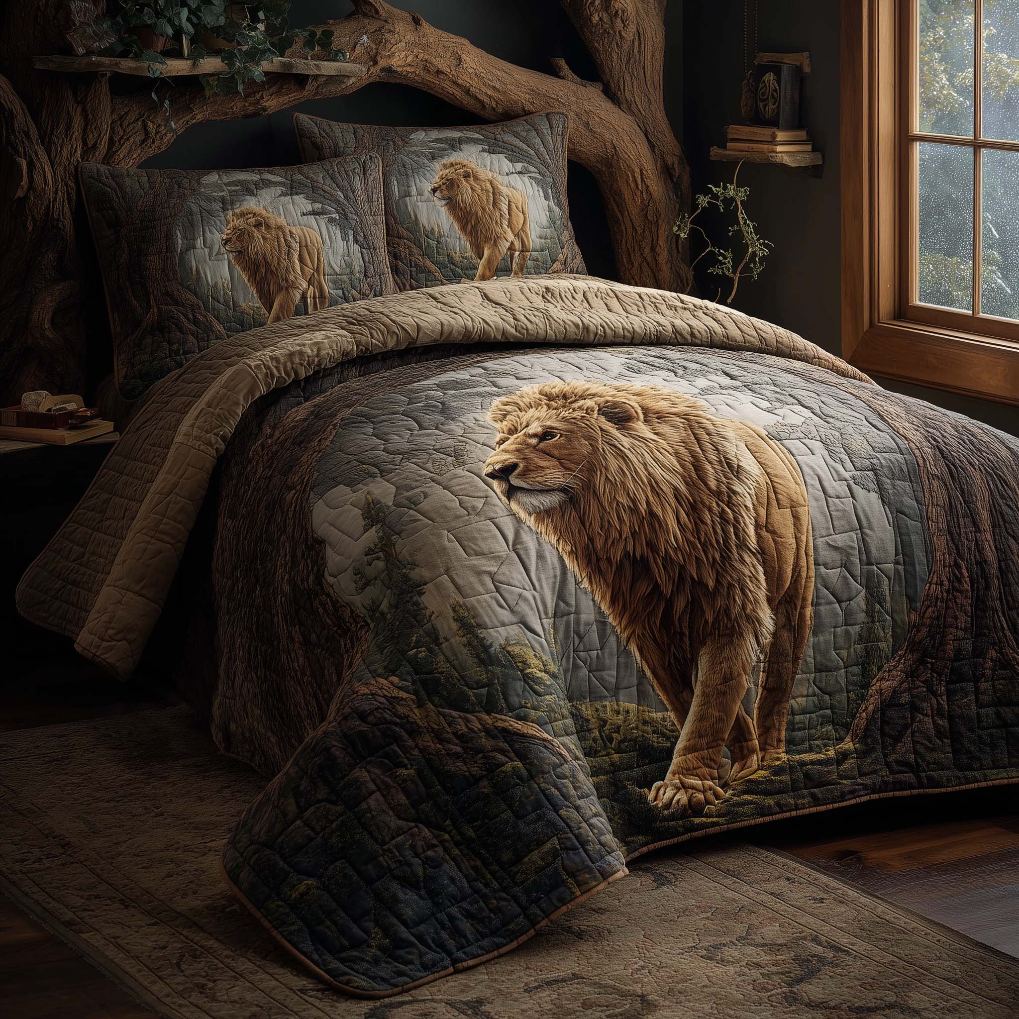 Majestic Lion 3-Piece Quilted Bedding Set GFTOHD12974