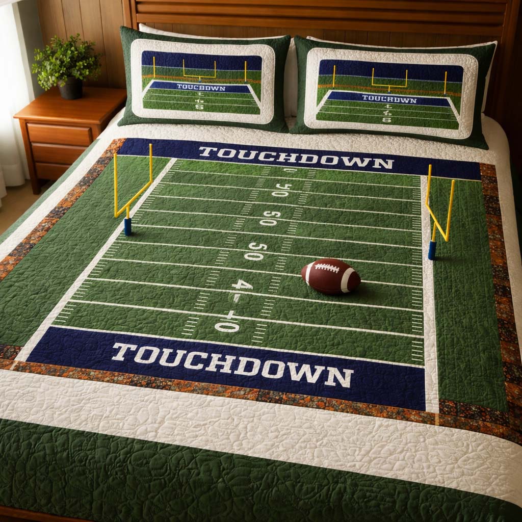 Football Field 3-Piece Quilted Bedding Set GFTOHD13034