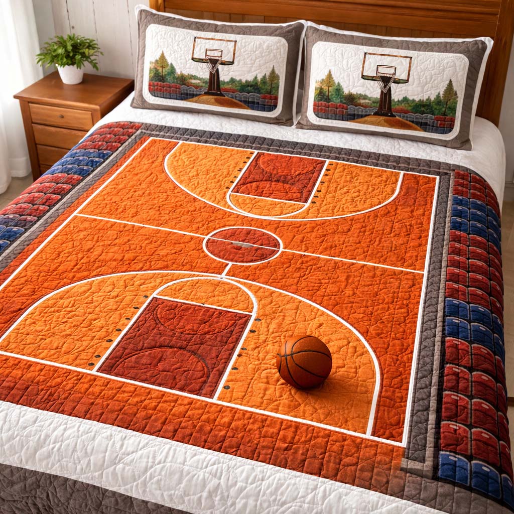 Basketball Court 3-Piece Quilted Bedding Set GFTOHD13036