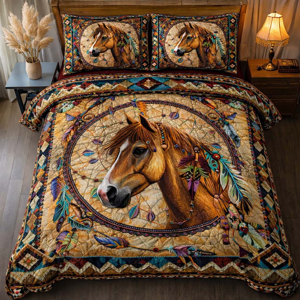 Native Horse 3-Piece Quilted Bedding Set GFTOHD13066